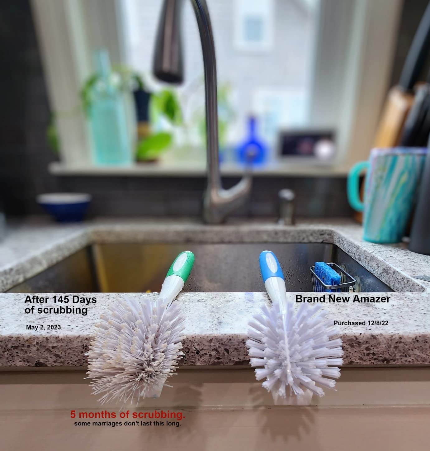 Amazer Dish Brush with Handle, 2 Pack Kitchen Scrub Brushes for Cleaning, Dish Scrubber with Stiff Bristles for Sink, Pots, Pans customer photo 2