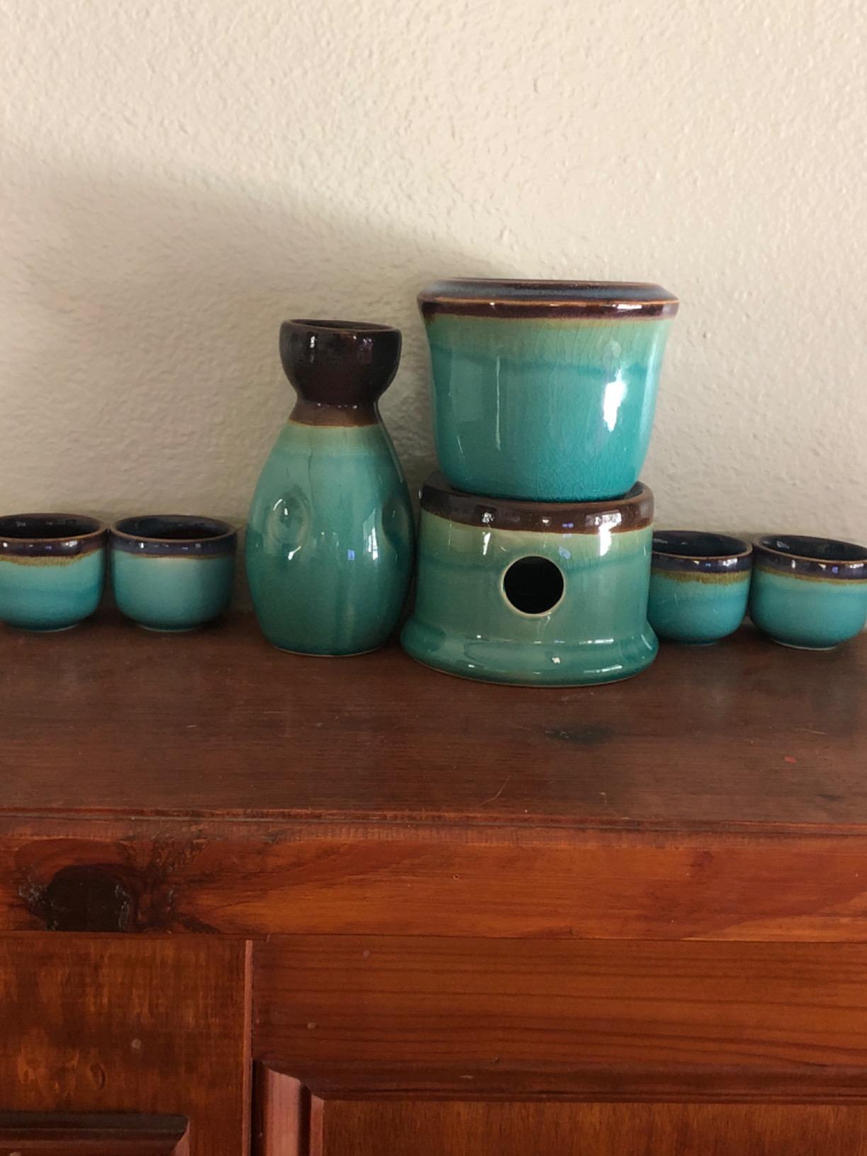 MyGift 7 Pc Sake Set with Warmer, Japanese Style Blue and Purple Ceramic Sake Serving Gift Set with 7.4 oz Bottle Carafe, 4 Ochoko 1.7 oz Cups and Warmer customer photo 2