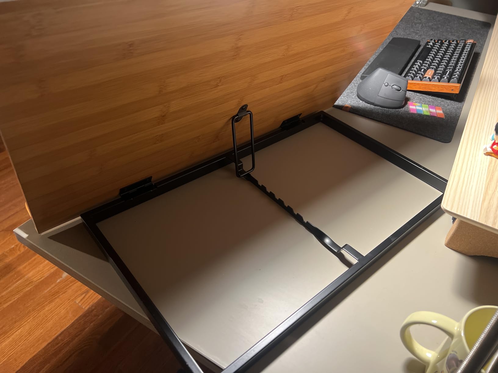 wishacc Bamboo Book Stand, Adjustable Book Holder Tray and Page Paper Clips-Cookbook Reading Desk Portable Stable Hard-Wearing Lightweight Bookstand-Textbooks Books customer photo 2