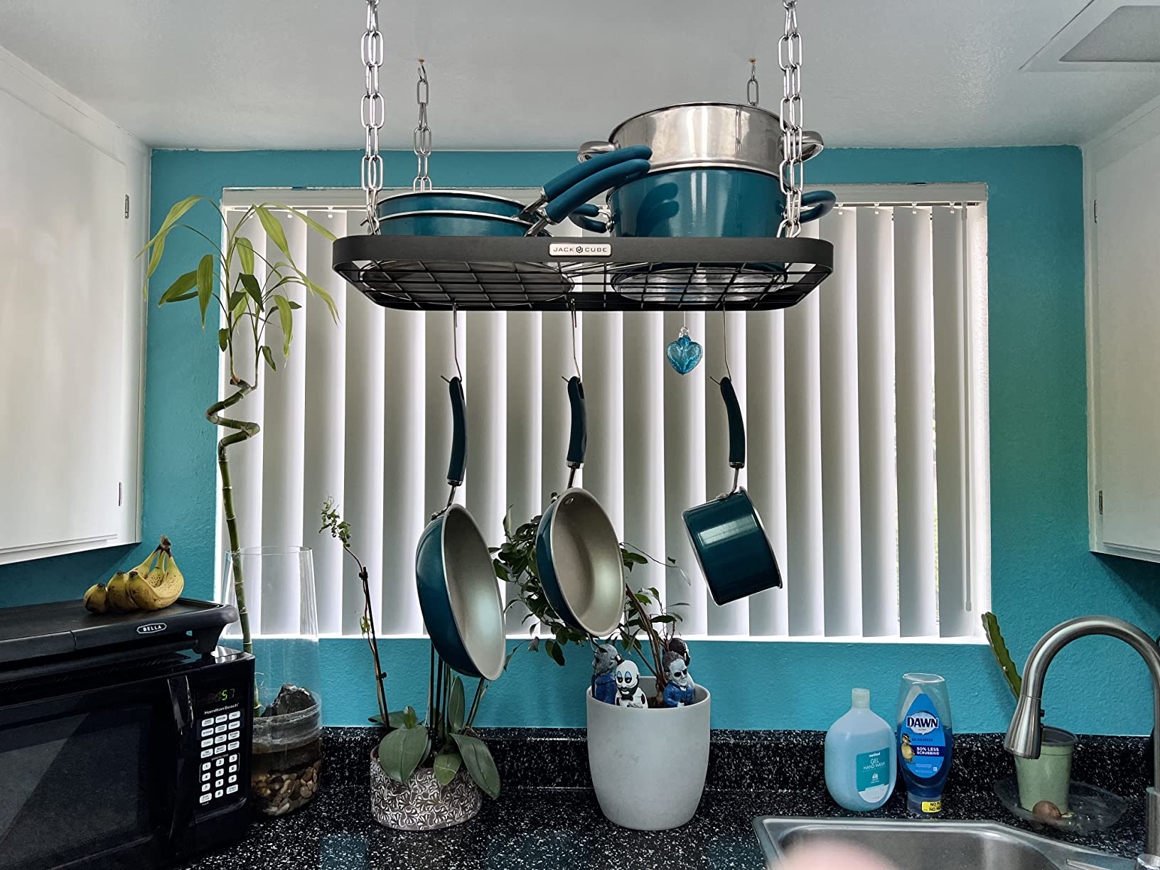 Hanging Pots and Pans Organizer Rack for Ceiling Wall Mount Grid Kitchen Pot Storage Shelves for Utensils, Cookware with 8 S Hooks (24.4 x 11.8 x 1.2 inches)- JACKCUBE DESIGN MK397B customer photo 1