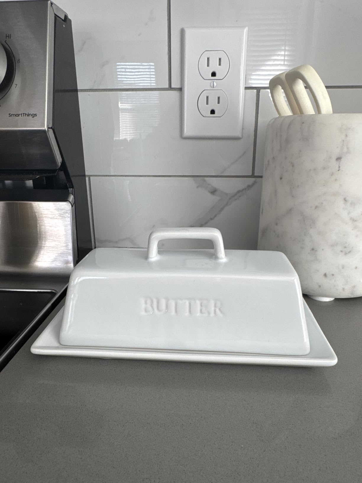 Butter Dish with Lid for Countertop, by Kook, Ceramic Dish Tray with Cover, Kitchen Keeper, Container, Holder (White) customer photo 2