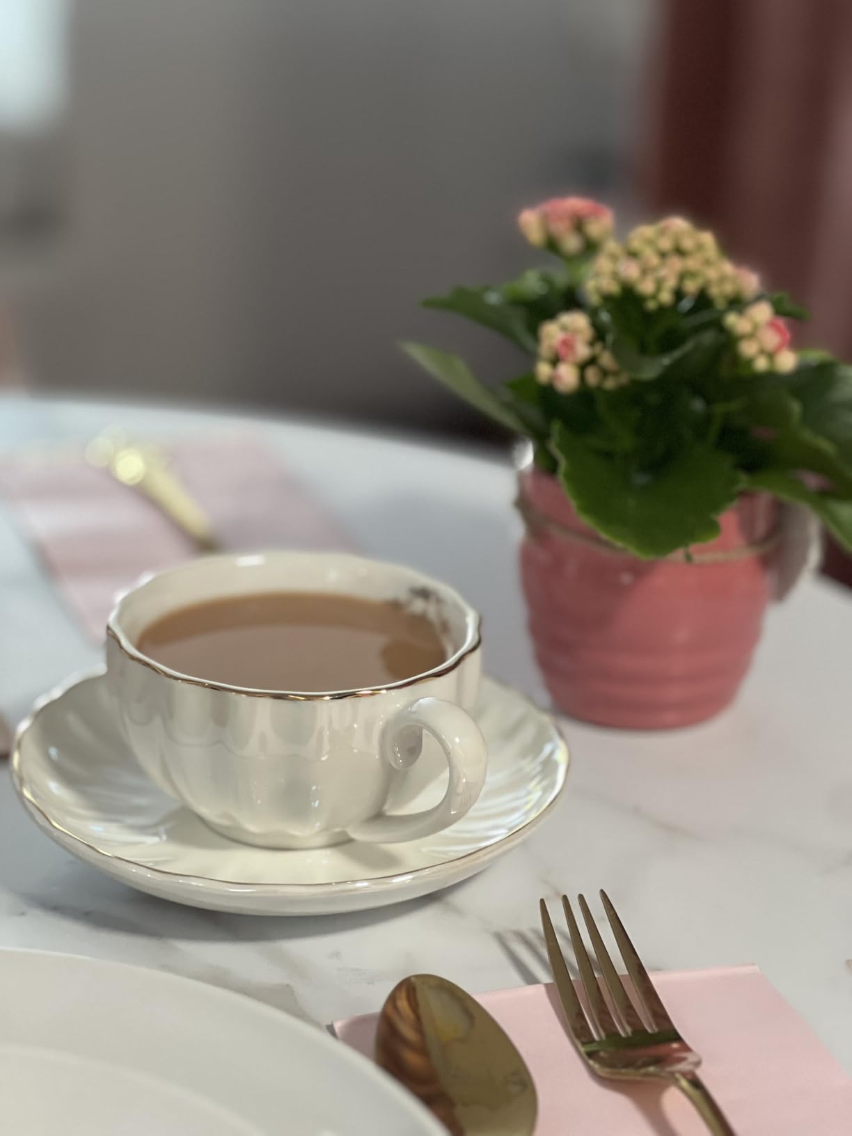 Porcelain Tea Sets British Royal Series, 8 OZ Cups & Saucer Service for 6, with Teapot Sugar Bowl Cream Pitcher Teaspoons and tea strainer for Tea/Coffee, Pukka Home (Pure White) customer photo 1