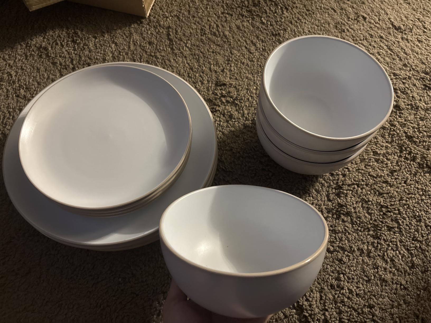 Gibson Home Rockaway 12-Piece Stoneware Dinnerware Set, Matte Finish, Service for 4, Modern Ceramic Plates and Bowls, Microwave & Dishwasher Safe - Soft Gray customer photo 2