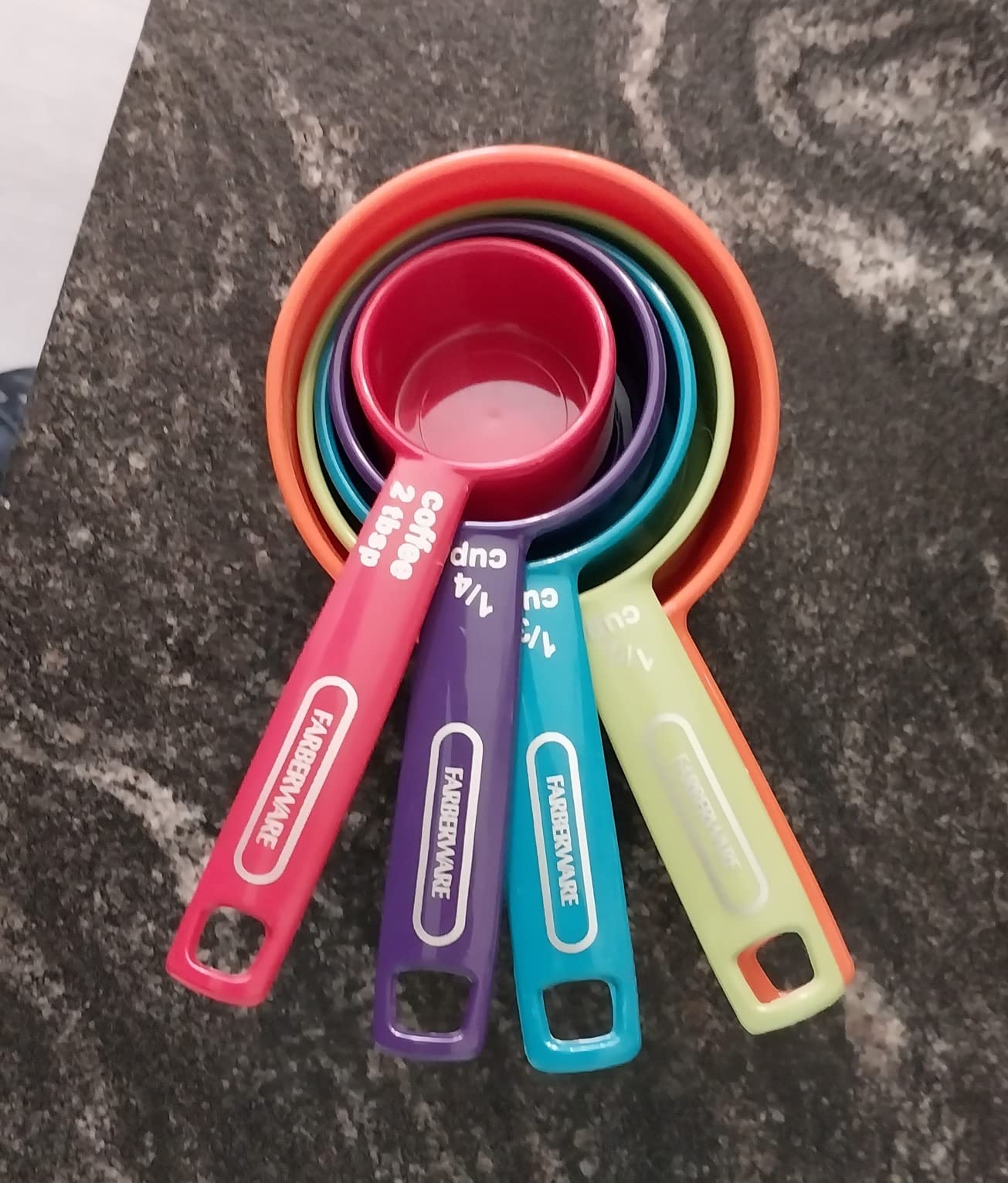 Farberware Kitchen Basics Measuring Set Colorful Nesting Stackable Cups & Spoons with Ring Organizer, Easy-Read Markings for Cooking & Baking, Durable Plastic Kitchen Tools (Primary) customer photo 2