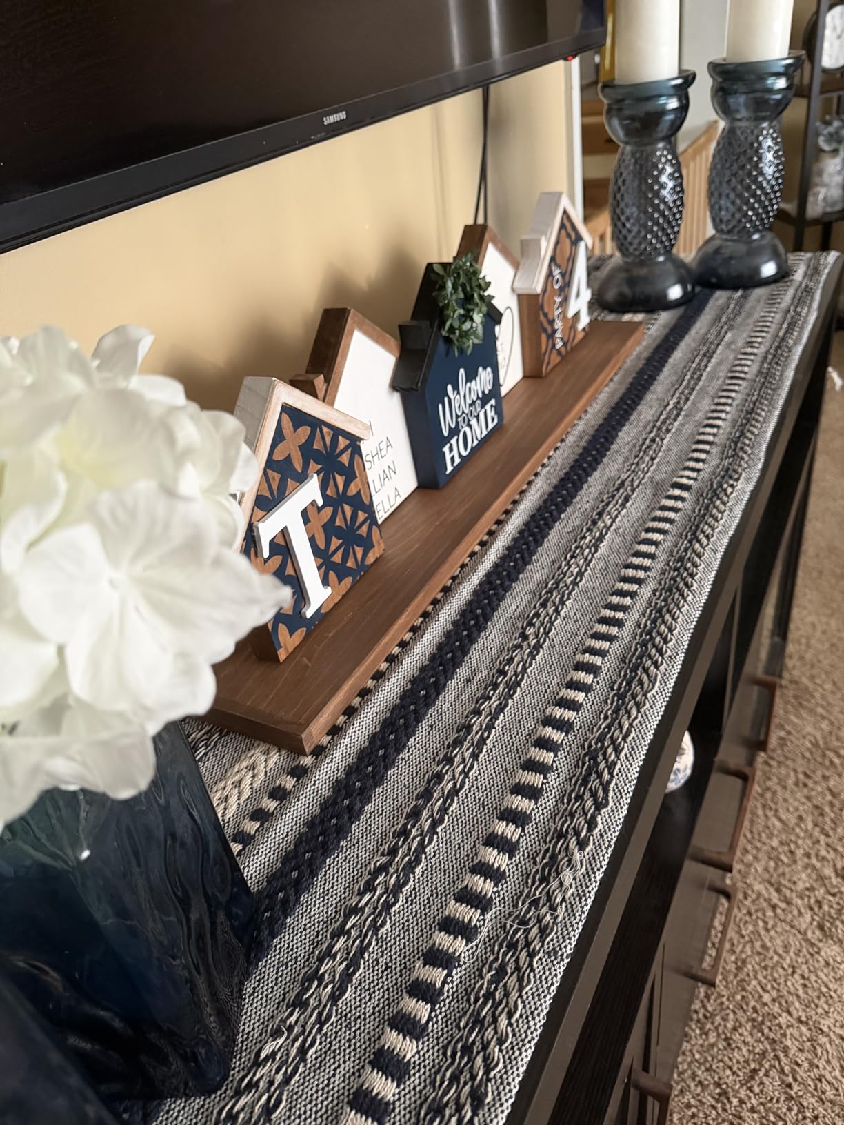 DII Farmhouse Braided Stripe Table Runner Collection, 15x72 (15x77, Fringe Included), Stone customer photo 1