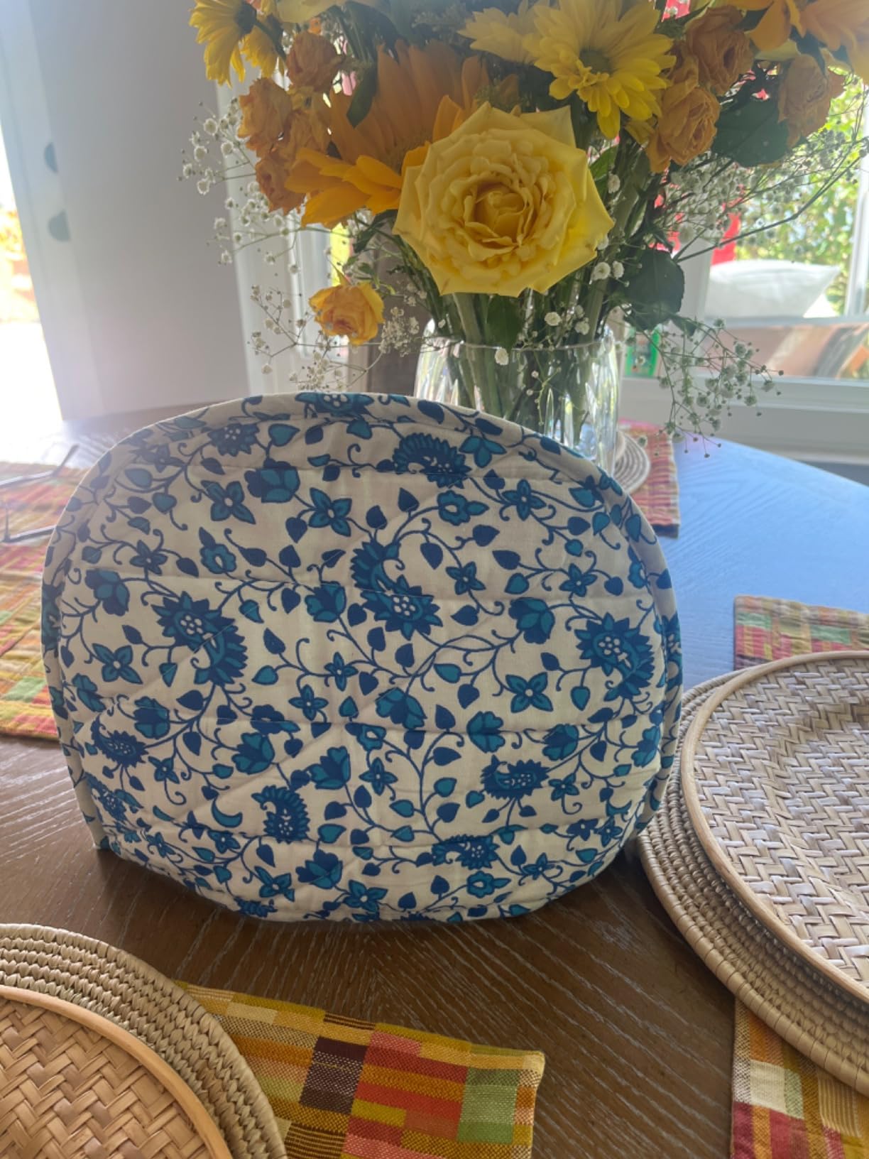 Turquoise Blue White Cotton Handmade Designs Tea Cozy Creative Tea Cosy Indian Mandala Tea Cozies Tea Pot Cover customer photo 1