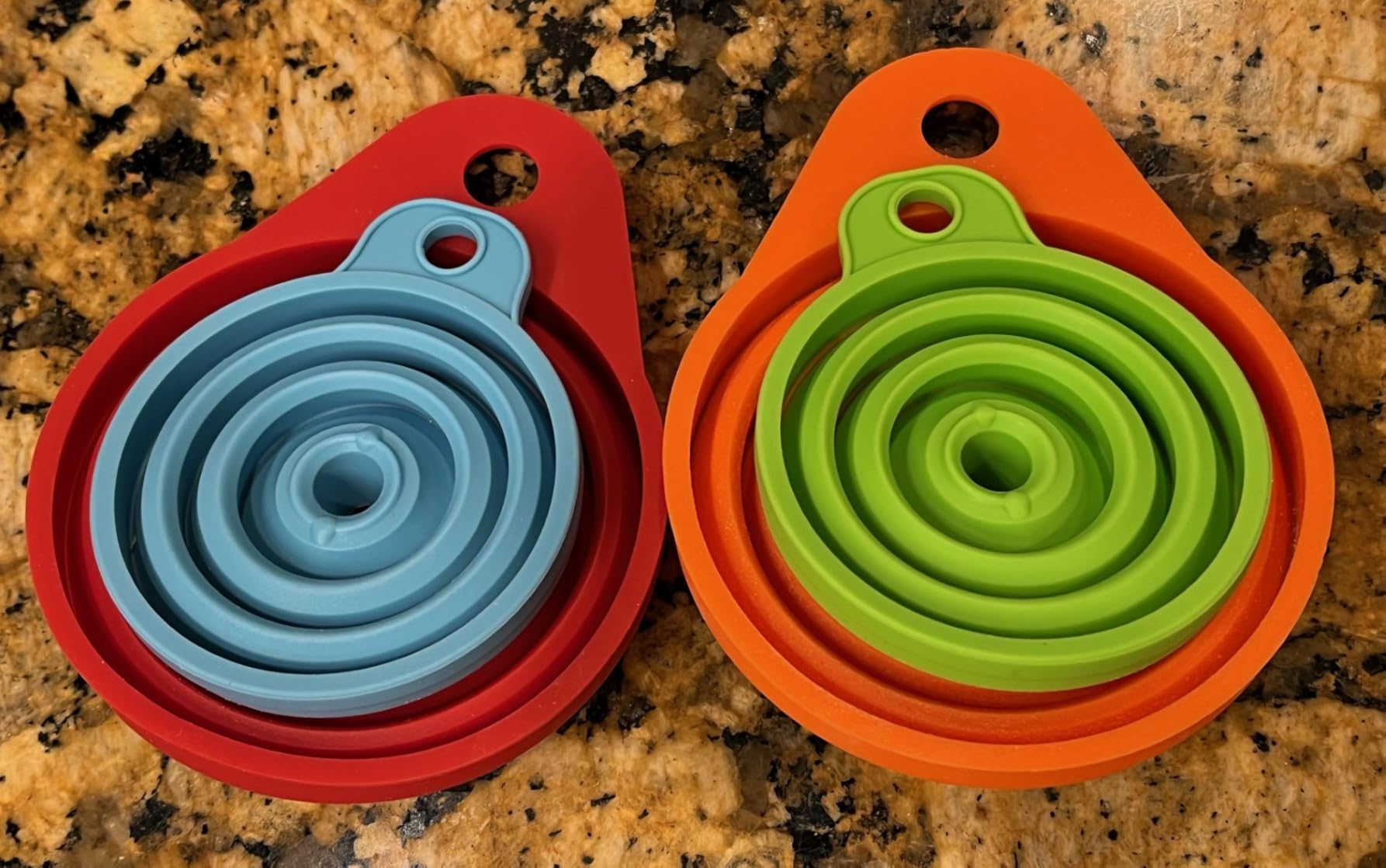 KongNai Kitchen Funnel Set 4 Pack, Small and Large, Kitchen Gadgets Accessories Foldable Silicone Collapsible Funnels for Filling Water Bottle Liquid Transfer Food Grade customer photo 1