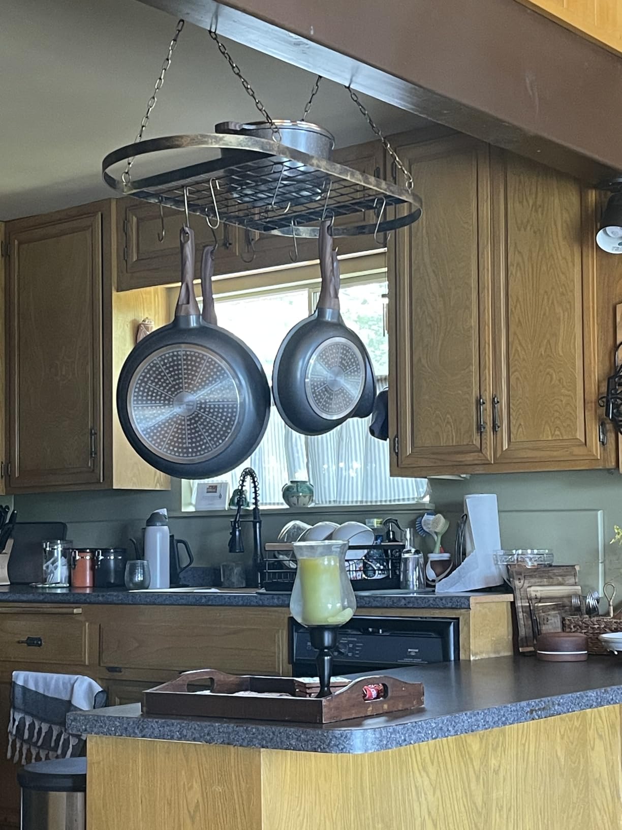 Sorbus Pot and Pan Rack for Ceiling with Hooks - Decorative Oval Mounted Storage Rack - Multi-Purpose Organizer for Home, Restaurant, Kitchen Cookware, Utensils, Books, Household (Hanging Chrome) customer photo 1