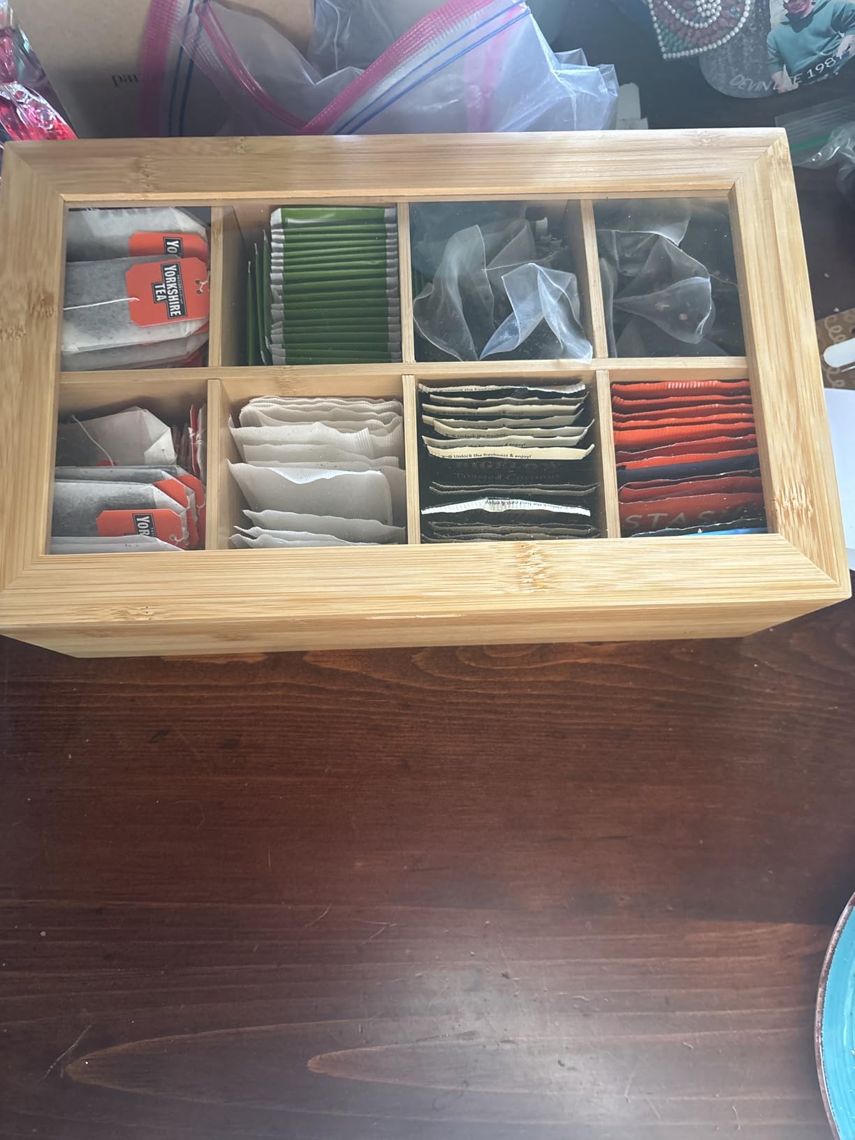 RoyalHouse Big Natural Bamboo Tea Storage Organizer with Clear Acrylic Top Window, 8 Compartments Eco-Friendly Tea Bag Holder, Multi-Functional Storage Box customer photo 1