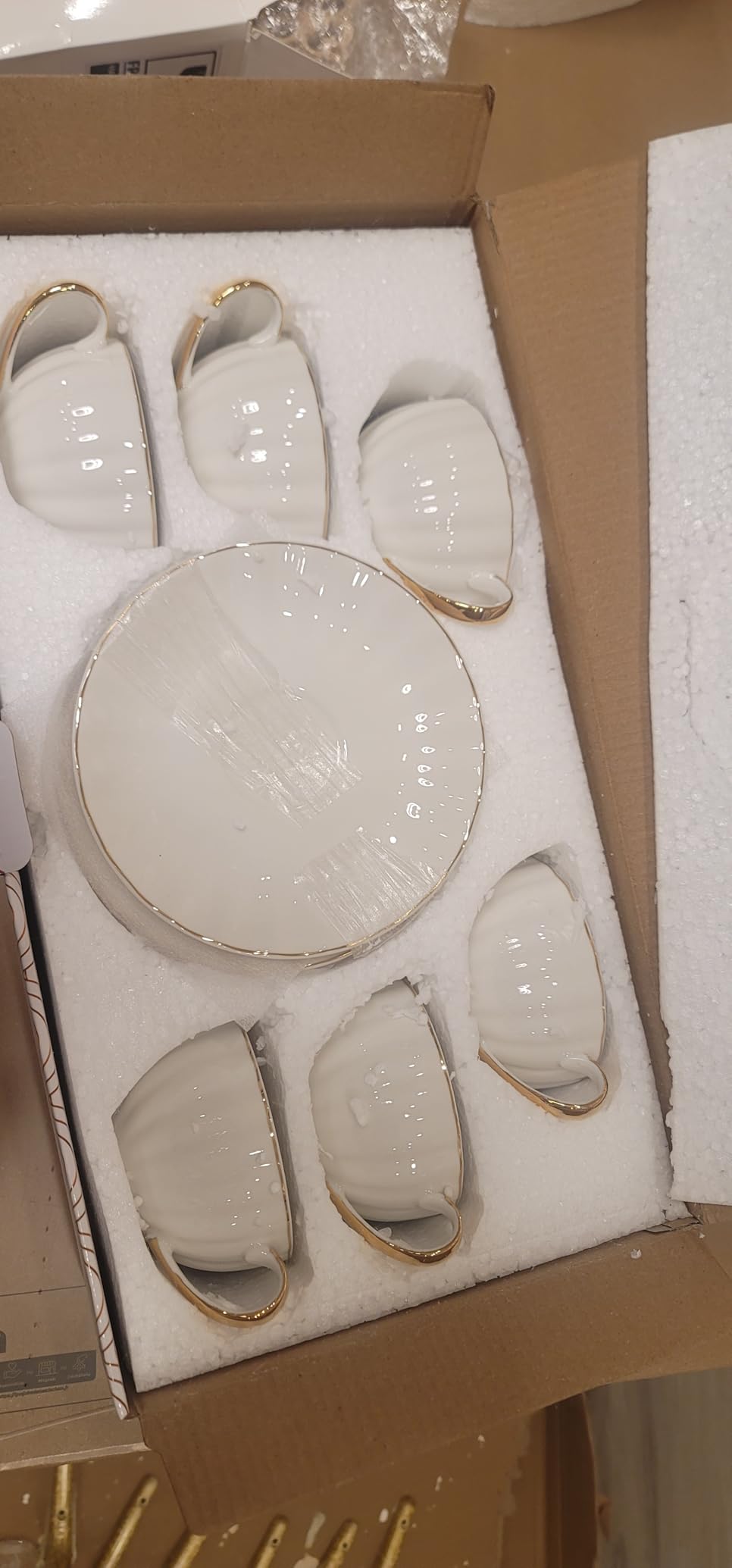 BTaT Cappuccino Cups with Saucers 7 oz, Set of 6, White Porcelain Coffee Cup and Saucer Set for Latte with Golden Trim Design customer photo 2