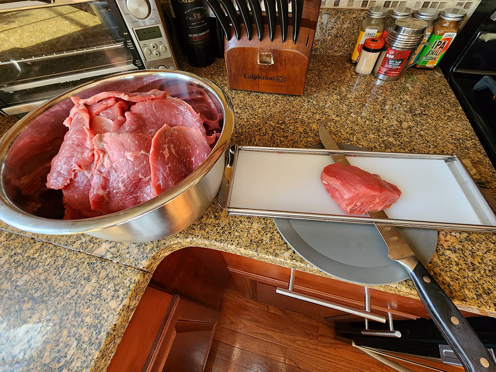 Advanced Beef Jerky Slicer Kit- 100% Precision Uniform Slices Guaranteed - Adjustable Thickness Dishwasher Safe Beef Jerky Cutting Board & 10