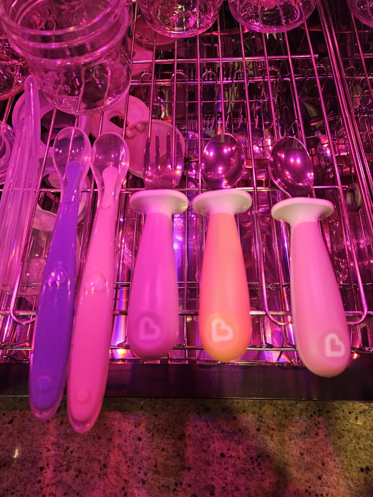 Munchkin Raise Toddler Fork and Spoon Utensil Set, Rest Keeps Tip Off Table, BPA Free, 4 Pack, Pink/Purple customer photo 2