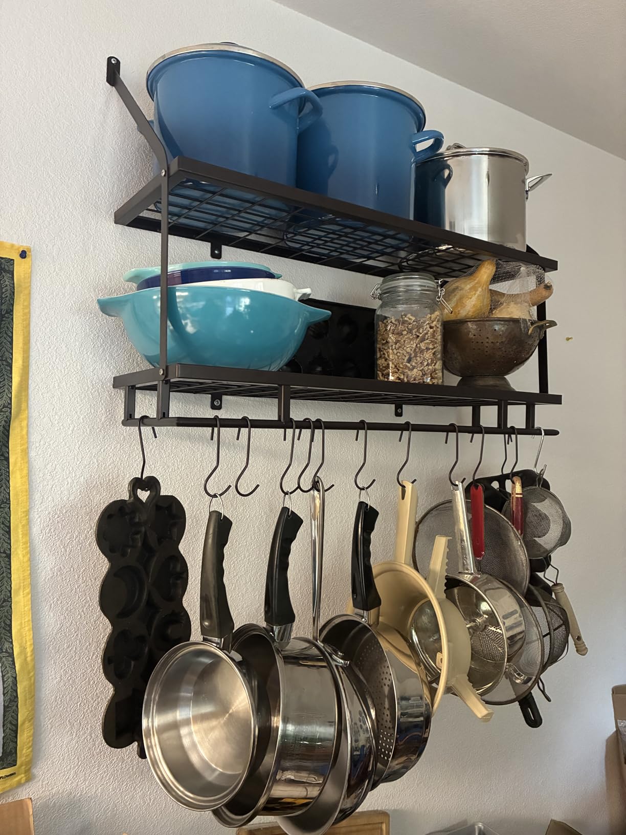 KES 30-Inch Kitchen Pot Rack - Mounted Hanging Rack for Kitchen Storage and Organization - Matte Black 2-Tier Wall Shelf with Guard Rail for Pots and Pans Organizer with 12 Hooks - KUR215S75B-BK customer photo 1