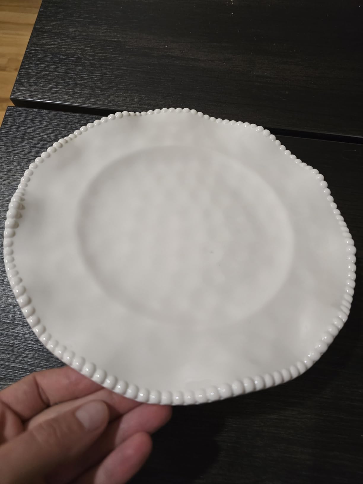 Perlette Off-White Beaded 12-Piece Dinnerware Set - Includes 4 Dinner Plates, 4 Salad Plates, 4 Bowls (7.5