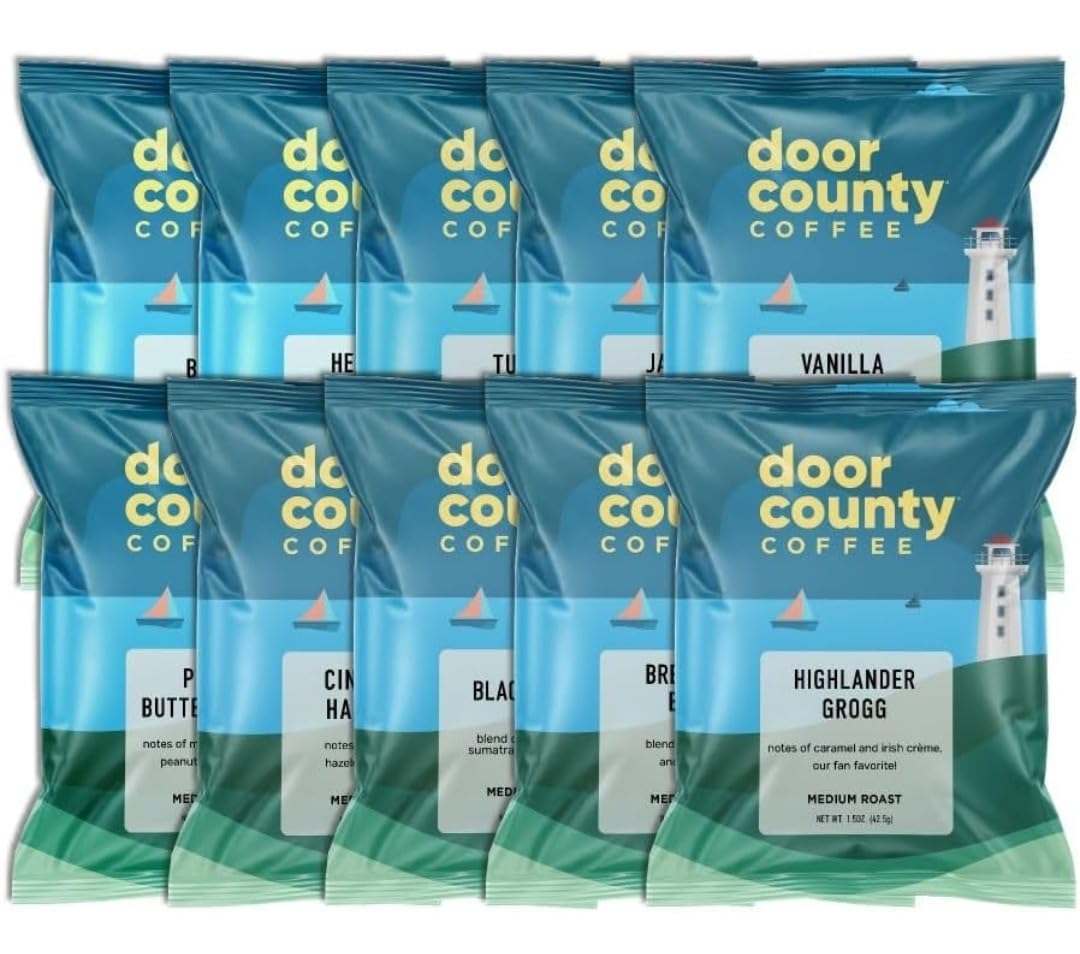 Gourmet Flavored Coffee Sampler Pack - 10 Bags of Unique Flavored Coffees - 100% Specialty Grade 1 Arabica -1.5 oz Full-Pot Bags - Roasted by Door County Coffee customer photo 2