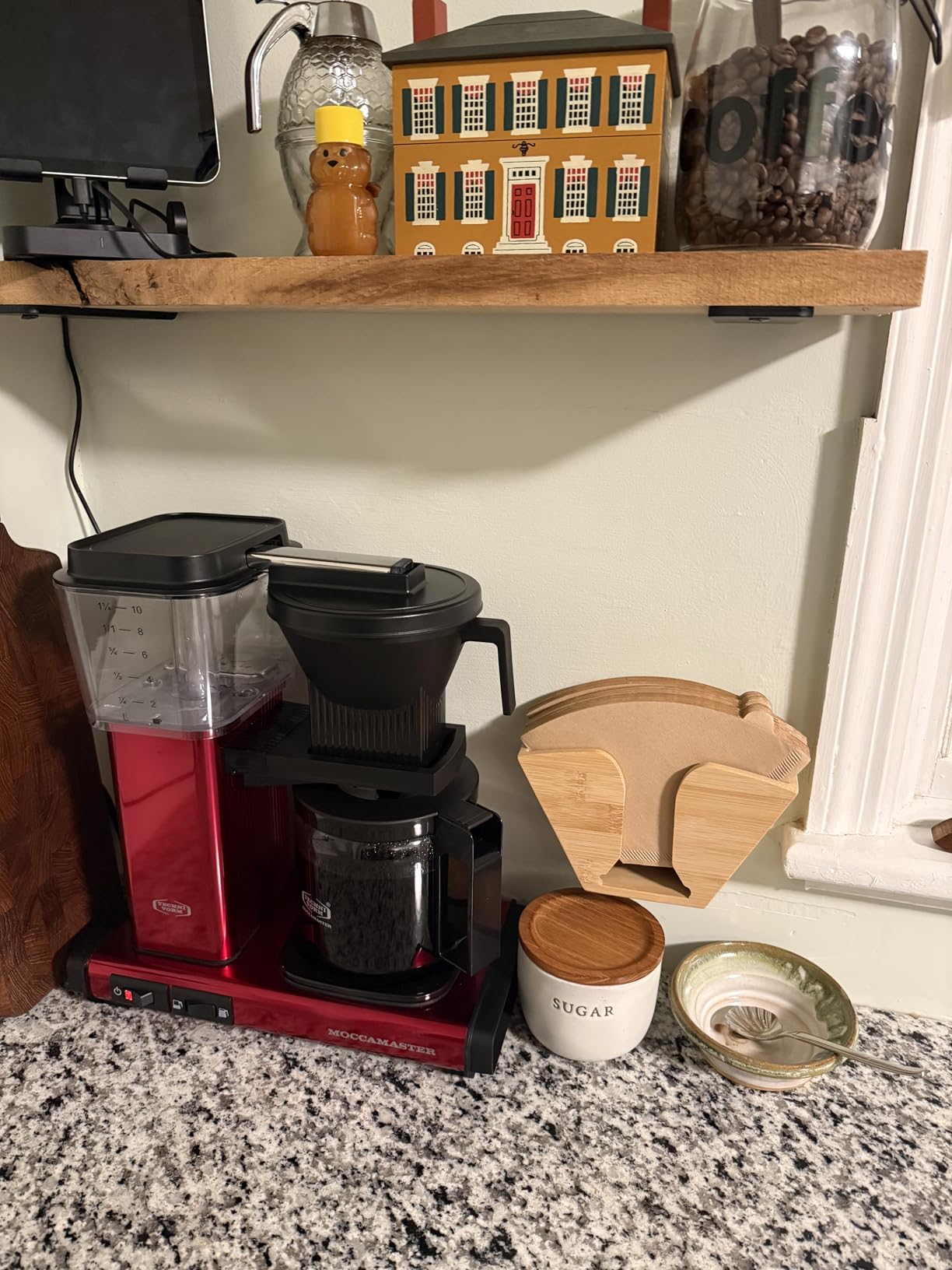 Unibene Bamboo Coffee Filter Holder, Coffee Paper Storage Container Dispenser Rack Shelf for Aeropress, Chemex, Hario V60 and Melitta Cone Filters customer photo 1