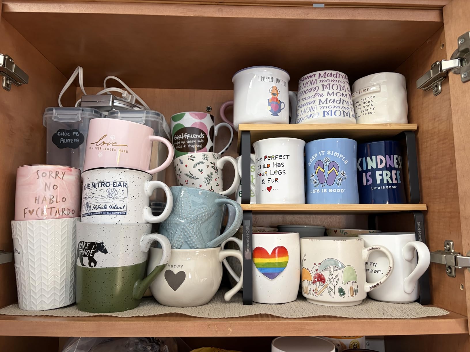 SONGMICS Cabinet Organizer Shelf, Set of 2 Kitchen Counter Shelves, Kitchen Storage, Spice Rack, Stackable, Expandable, Metal and Engineered Wood, Ink Black and Natural Beige UKCS02NB customer photo 2