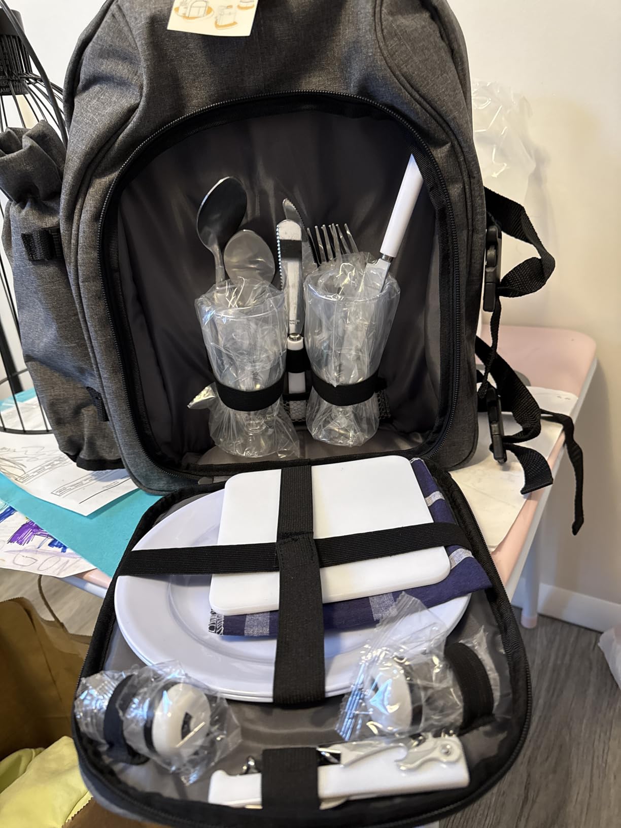 apollo walker Picnic Backpack Bag for 2 Person with Cooler Compartment, Detachable Bottle/Wine Holder, Fleece Blanket, Plates and Cutlery customer photo 2