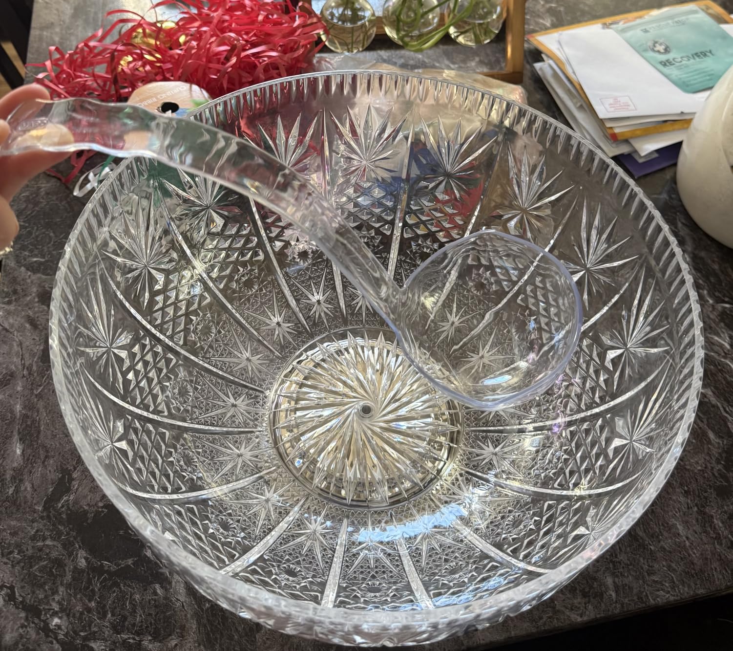 Upper Midland Products Crystal Cut Plastic Punch Bowl With Ladle 3 Gallon Large Bowls For Parties customer photo 2