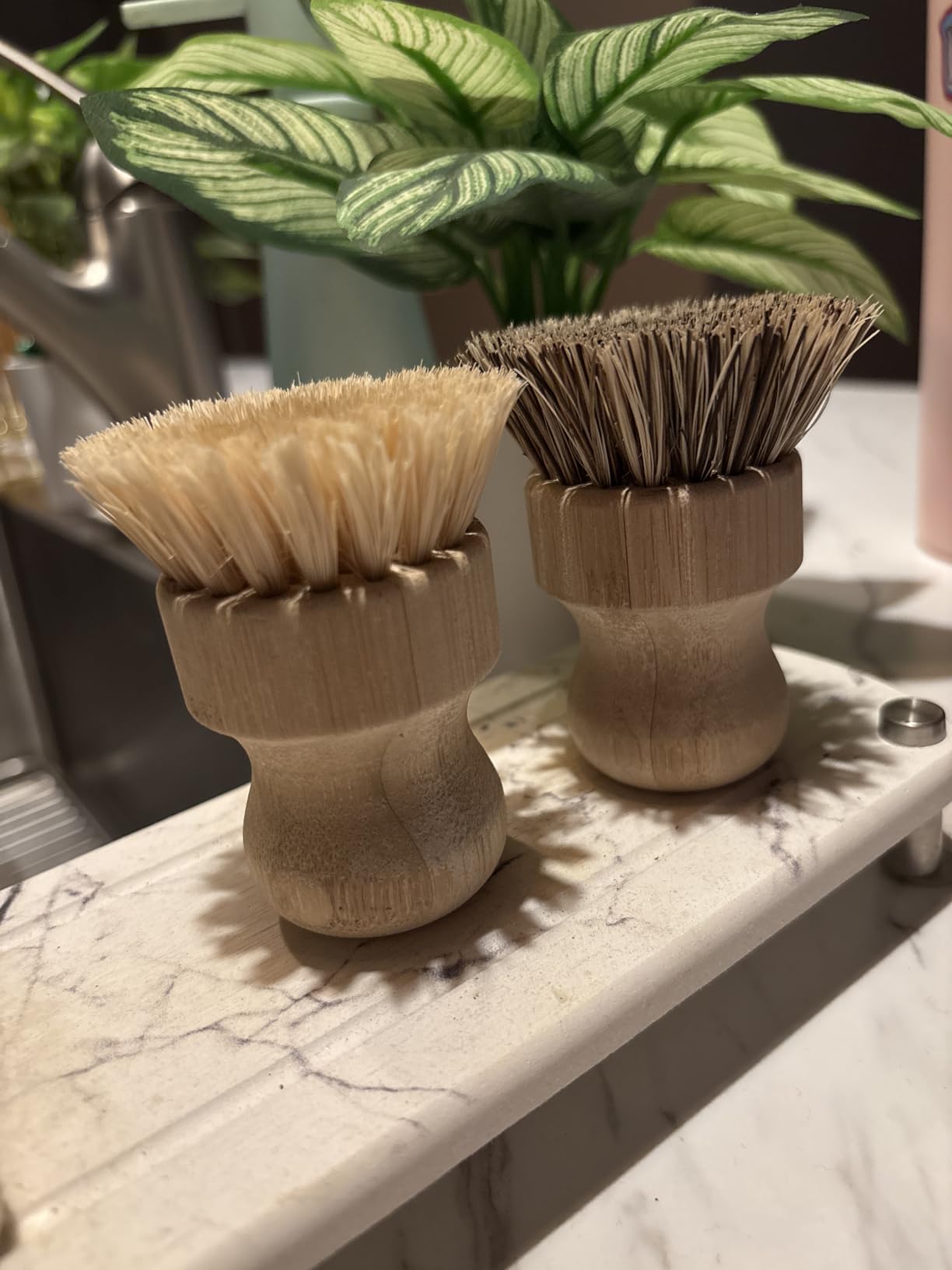 Palm Pot Brush- Bamboo Round 3 Packs Mini Dish Brush Natural Scrub Brush Durable Scrubber Cleaning Kit with Union Fiber and Tampico Fiber for Cleaning Pots, Pans and Vegetables customer photo 2