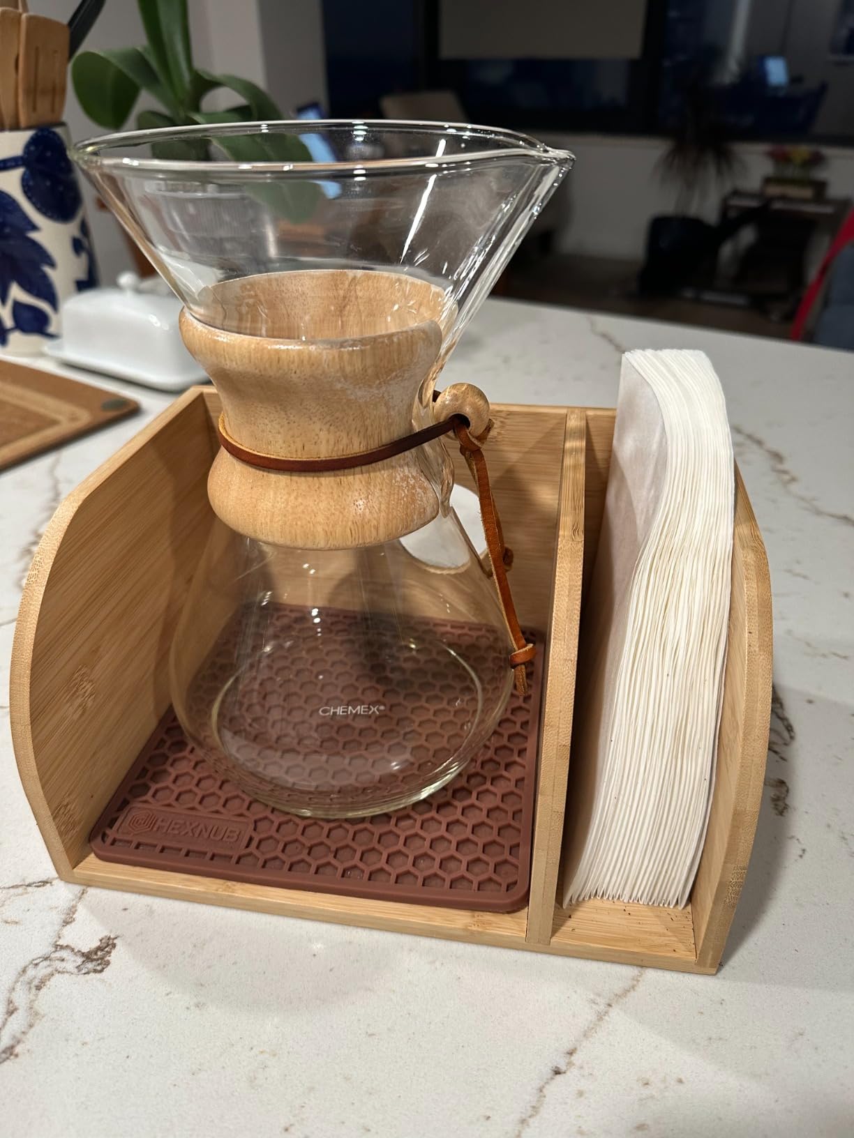HEXNUB Bamboo Caddy for Pour Over Coffee Maker, Fits Chemex, Bodum, Cosori, Heatproof Mat, Filter Holder customer photo 1