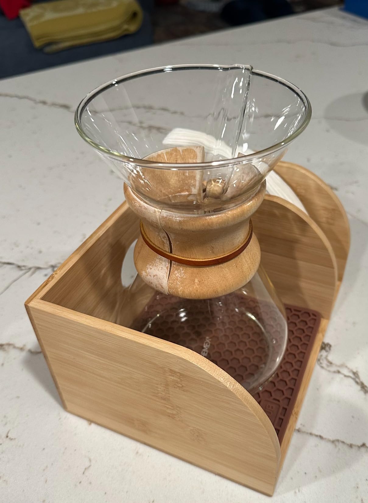 HEXNUB Bamboo Caddy for Pour Over Coffee Maker, Fits Chemex, Bodum, Cosori, Heatproof Mat, Filter Holder customer photo 2