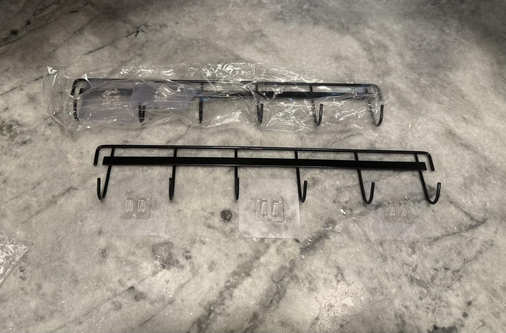 YiZhi Adhesive Wall Hooks Rack Kitchen Rail, Space Saving Utensil Holder No Drilling Wall Mounted Accessory Hanger with 6 Hooks for Kitchen Bathroom Bedroom Pack of 2 (Black) customer photo 1