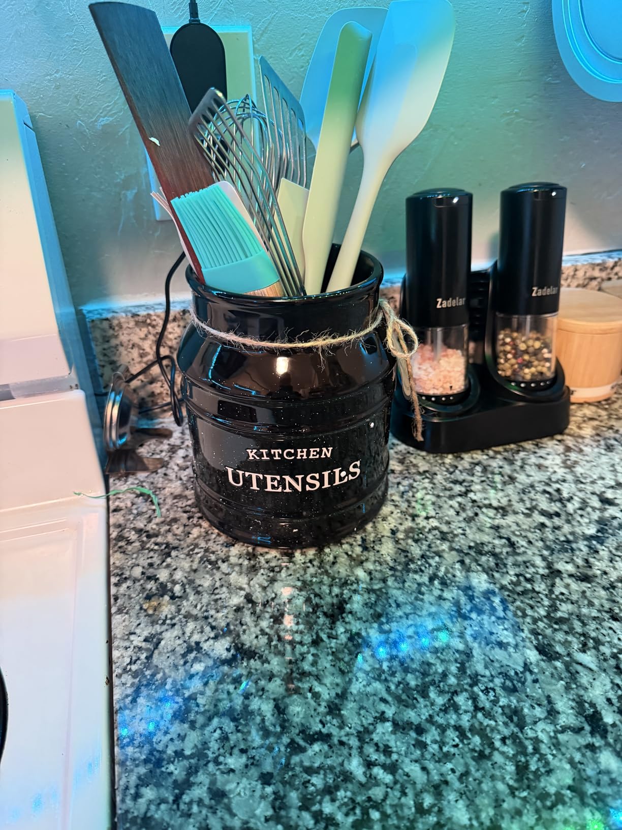 Barnyard Designs Ceramic Farmhouse Utensil Holder for Kitchen Counter, Large Rustic Utensil Crock, Countertop Cooking Tool Spatula Organizer, 6.75