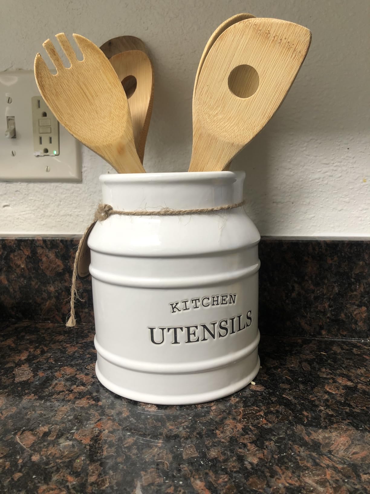 Barnyard Designs Ceramic Farmhouse Utensil Holder for Kitchen Counter, Large Rustic Utensil Crock, Countertop Cooking Tool Spatula Organizer, 6.75