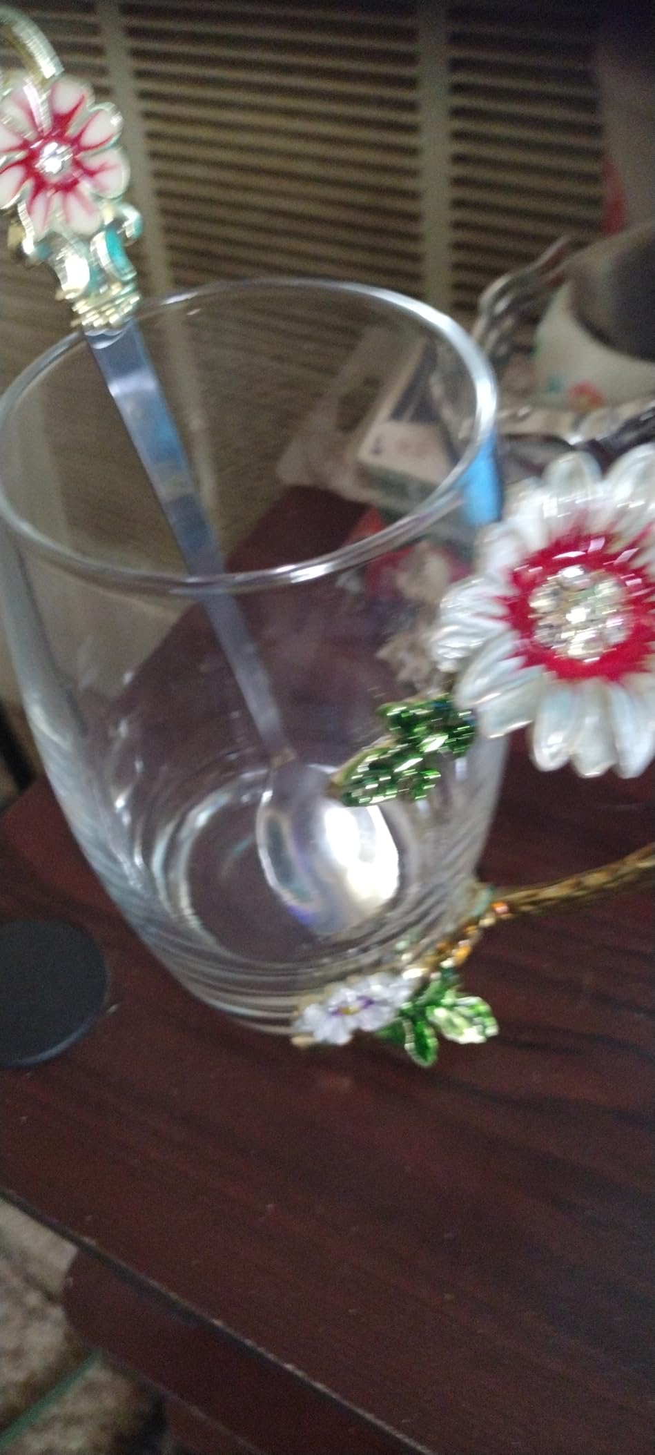 Enamel Sunflower Crystal Lead-Free Glass Tea Cup with Spoon Set customer photo 2