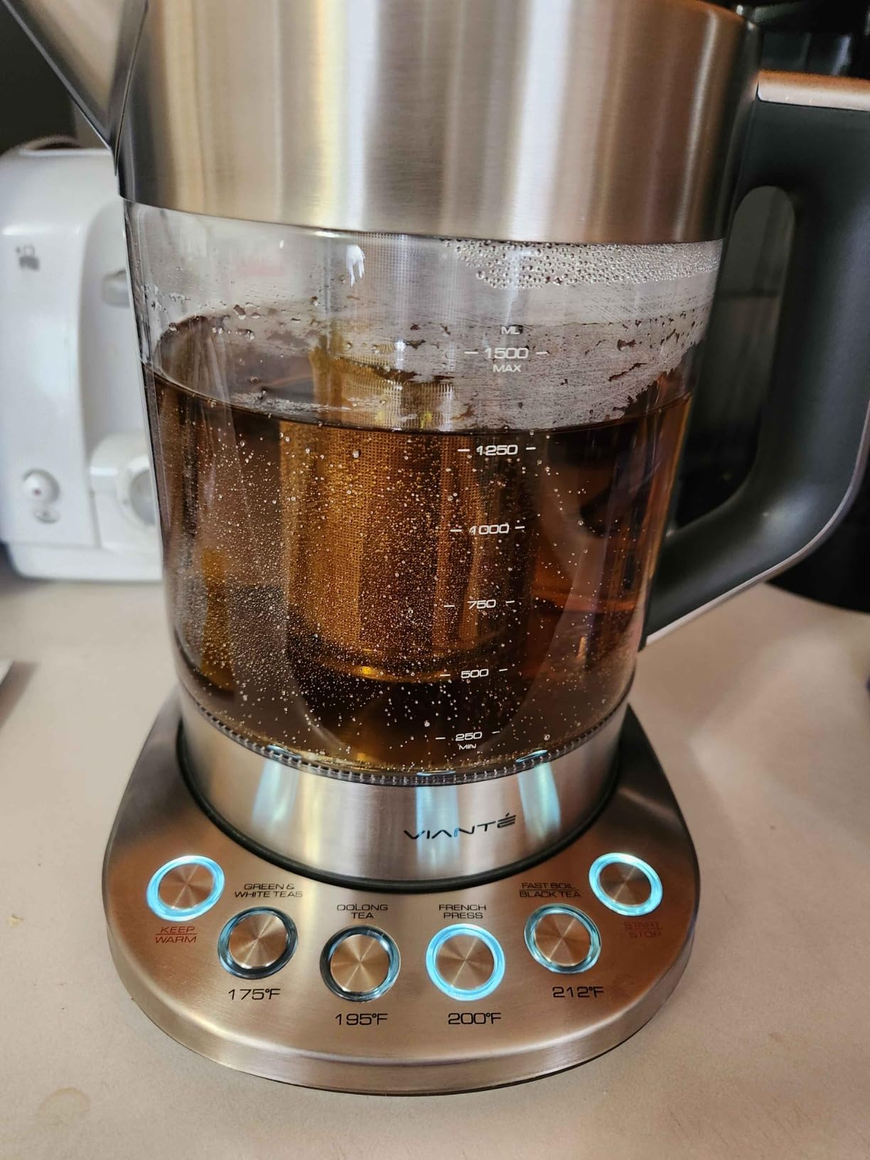 Vianté Electric Tea Kettle With Infuser for Loose Leaf, No Plastic In Contact With Water, Hot Tea Maker with Temperature Control, Automatic Shut Off, 1.5L Borosilicate Glass customer photo 1