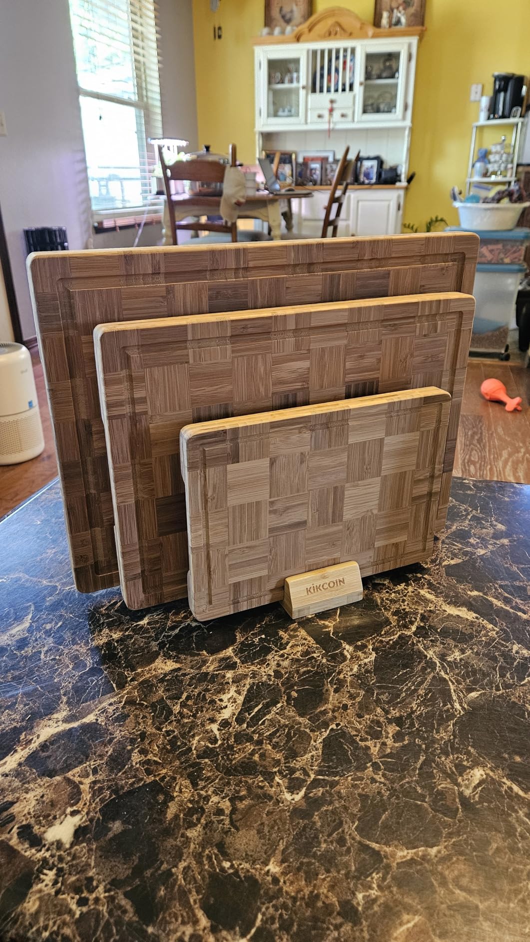 Kikcoin Extra Large Bamboo Cutting Boards, (Set of 3) Chopping Boards with Juice Groove Bamboo Wood Cutting Board Set Butcher Block for Kitchen, End Grain Serving Tray customer photo 1