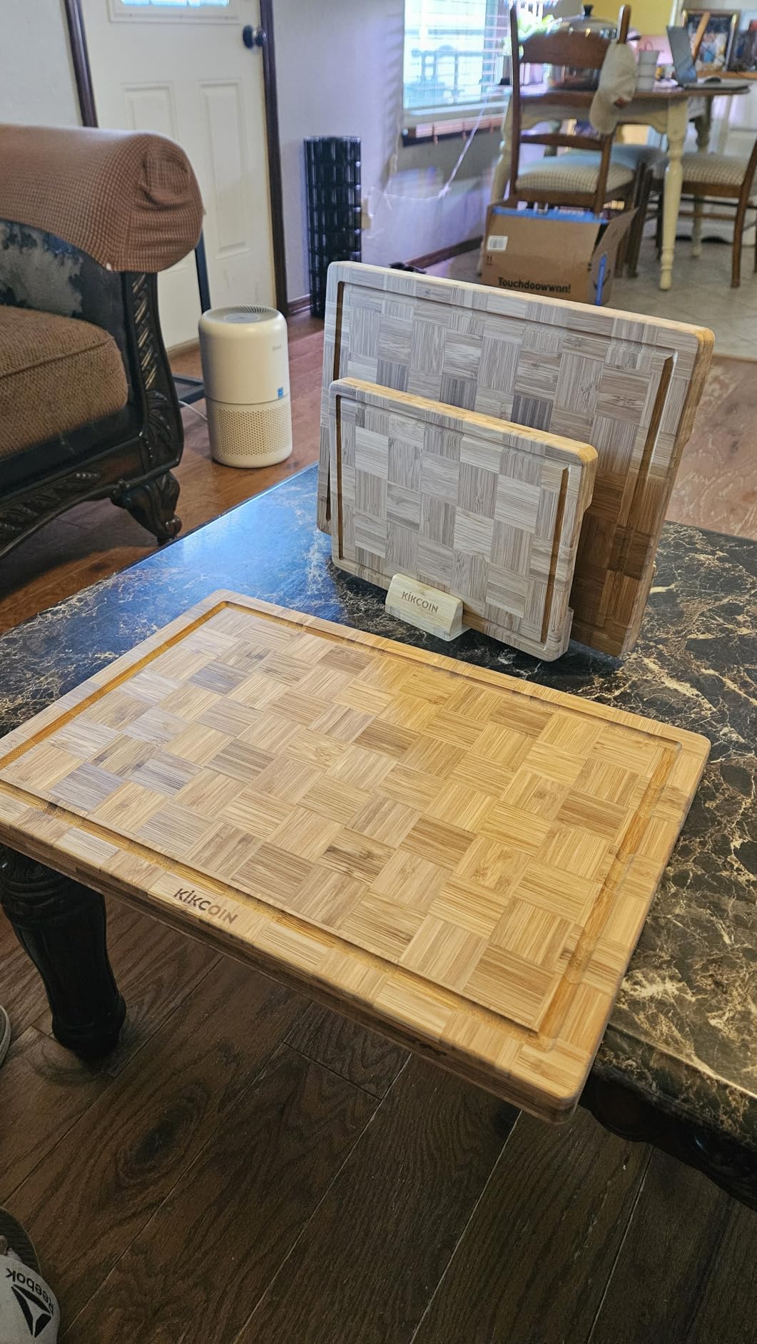 Kikcoin Extra Large Bamboo Cutting Boards, (Set of 3) Chopping Boards with Juice Groove Bamboo Wood Cutting Board Set Butcher Block for Kitchen, End Grain Serving Tray customer photo 2