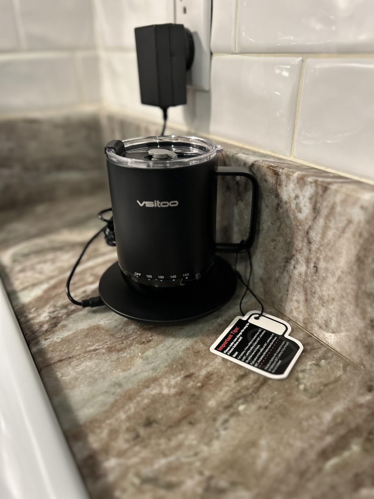 Vsitoo S3 Pro 16oz Smart Self Heating Coffee Mug,Heated Coffee Mug with Auto-Sensing AI Heats Drinks to 120-150°F Hands-Free.Perfect for Home/Office,Ideal Gift fo Men/Women, Black customer photo 1