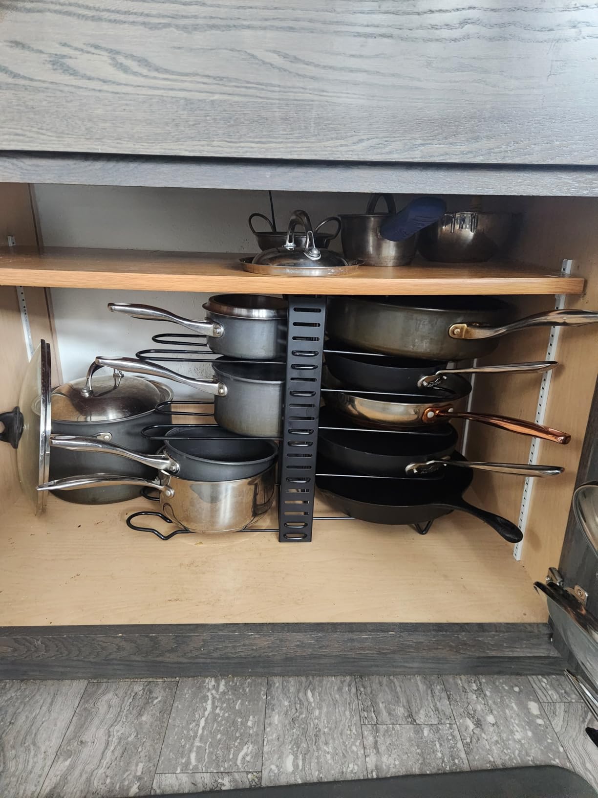 ORDORA Pots and Pans Organizer for Cabinet 16.61 Height, 8 Tier Pot Organizers Rack with 3 DIY Methods, Adjustable Pan Organizer under Cabinet Kitchen Organization and Storage customer photo 1