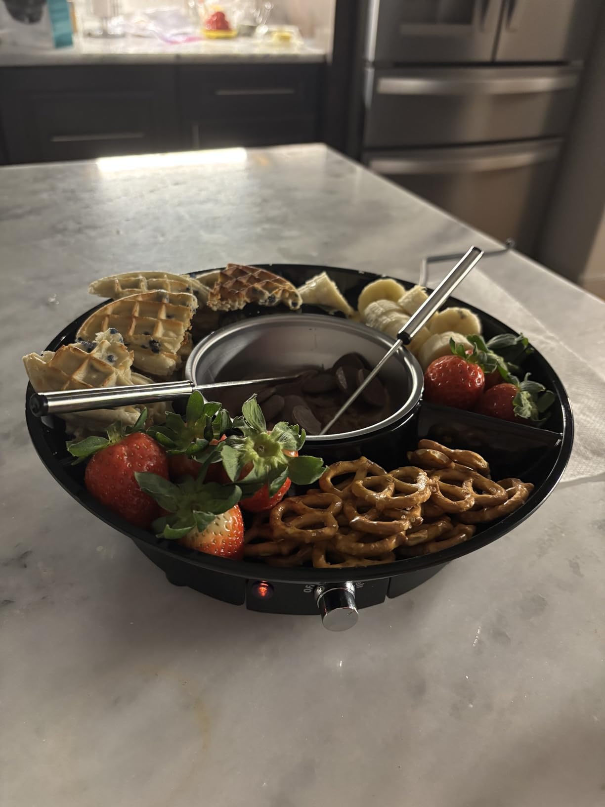 Nostalgia 8-Cup Electric Fondue Pot Set for Cheese & Chocolate - 8 Color-Coded Forks, Adjustable Temperature Control - Stylish Serving for Hors d'Oeuvres, Entrees, and Desserts - Stainless Steel customer photo 2