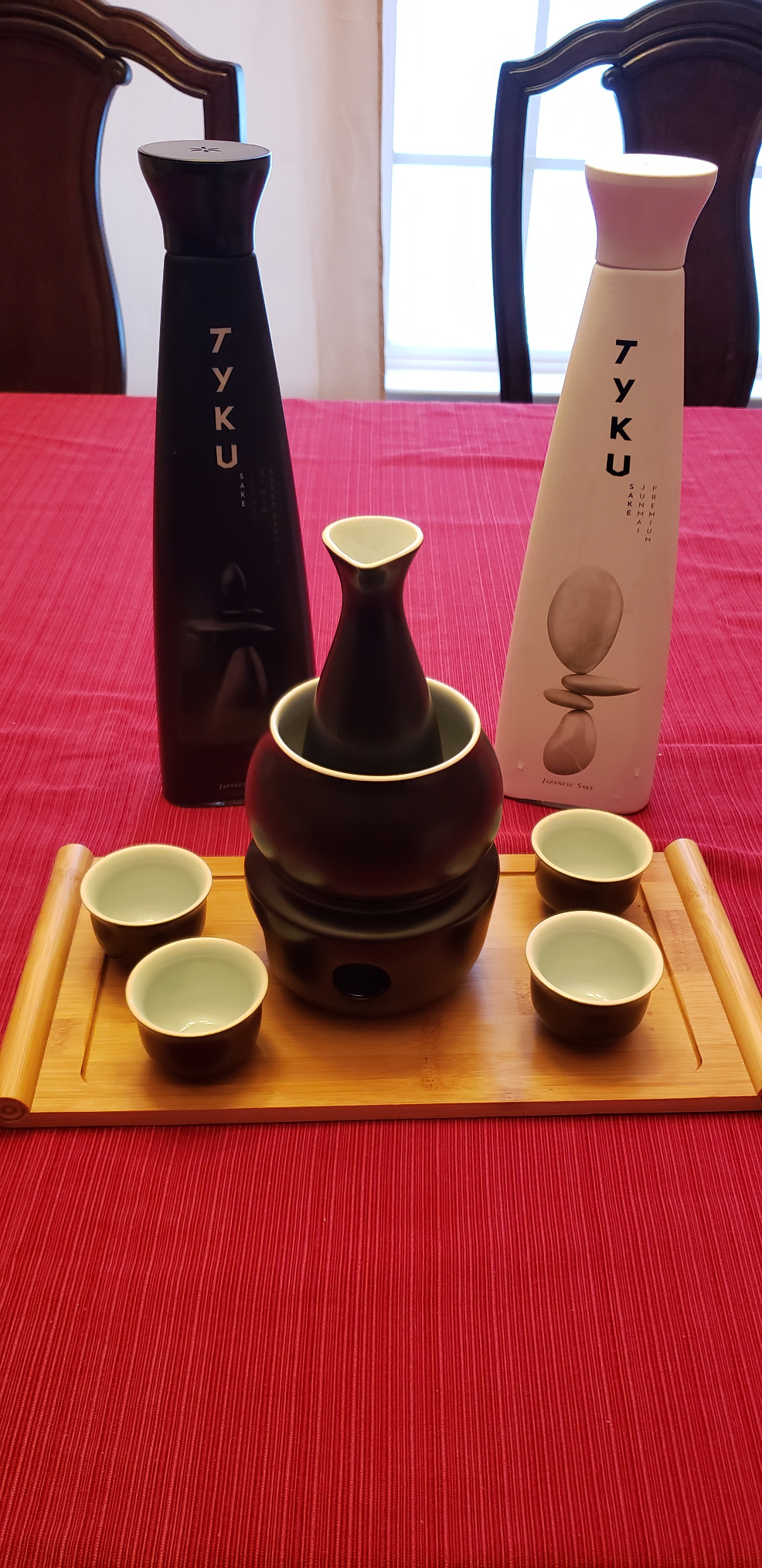 Ceramic Sake Set with Warmer Pot Tray, Stovetop Porcelain Pottery Hot Saki Drink Bottle, 10pcs Set 1 Stove 1 Warming Bowl 1 Sake Bottle 1 Tray 6 Cup Keep Sake Storage Box (Black) customer photo 1