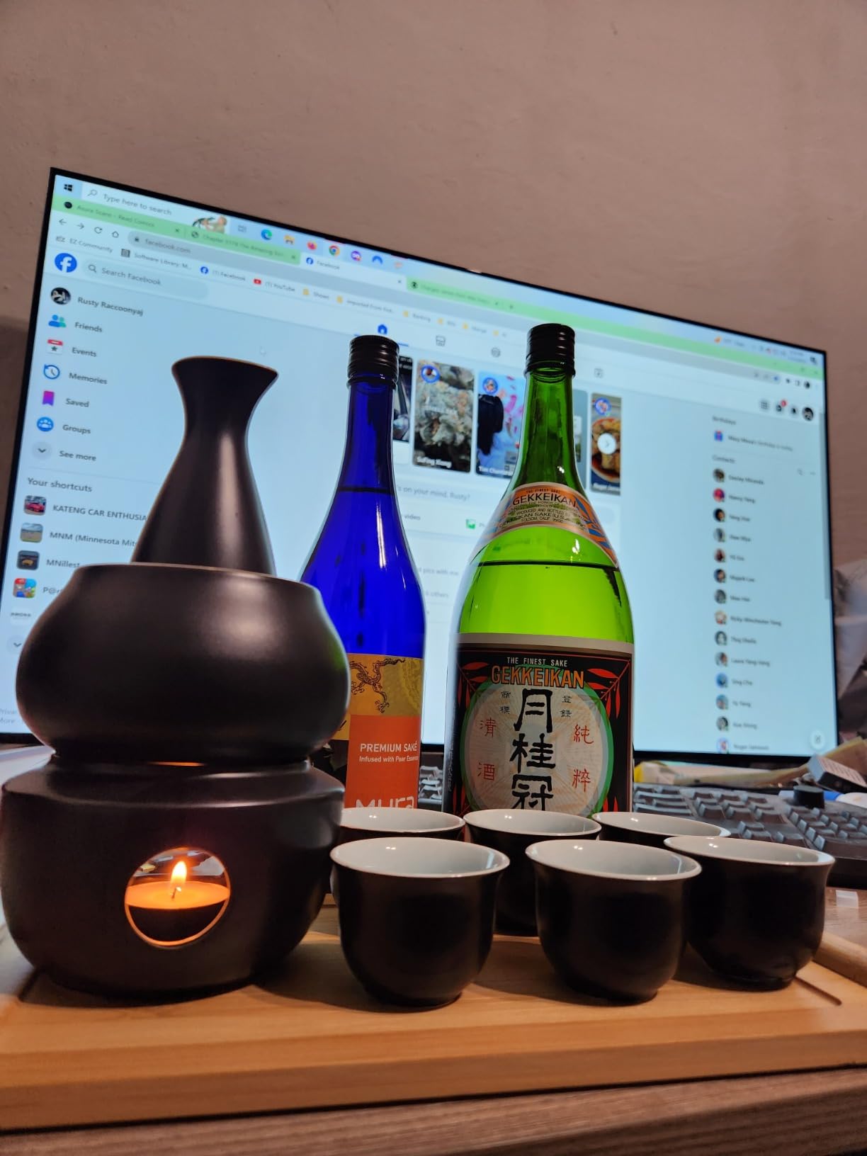 Ceramic Sake Set with Warmer Pot Tray, Stovetop Porcelain Pottery Hot Saki Drink Bottle, 10pcs Set 1 Stove 1 Warming Bowl 1 Sake Bottle 1 Tray 6 Cup Keep Sake Storage Box (Black) customer photo 2