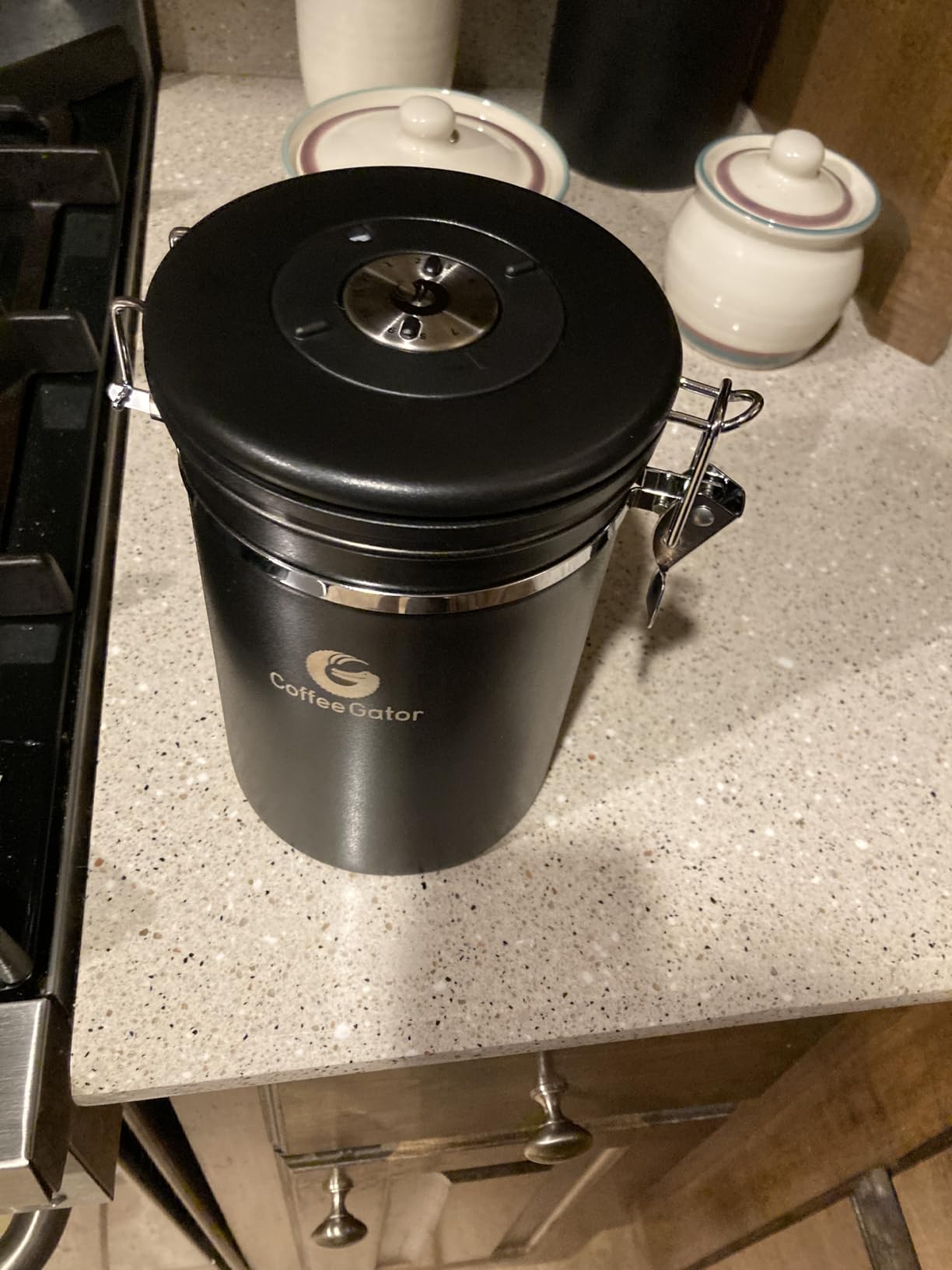 Coffee Gator Coffee Canister, 22oz Airtight Stainless Steel Kitchen Food Storage Container with Date Tracker, Valve, Scoop for Sugar, Grounds, Beans, Tea, Sugar, Cereal, Flour, Cookies Jars - Black customer photo 1