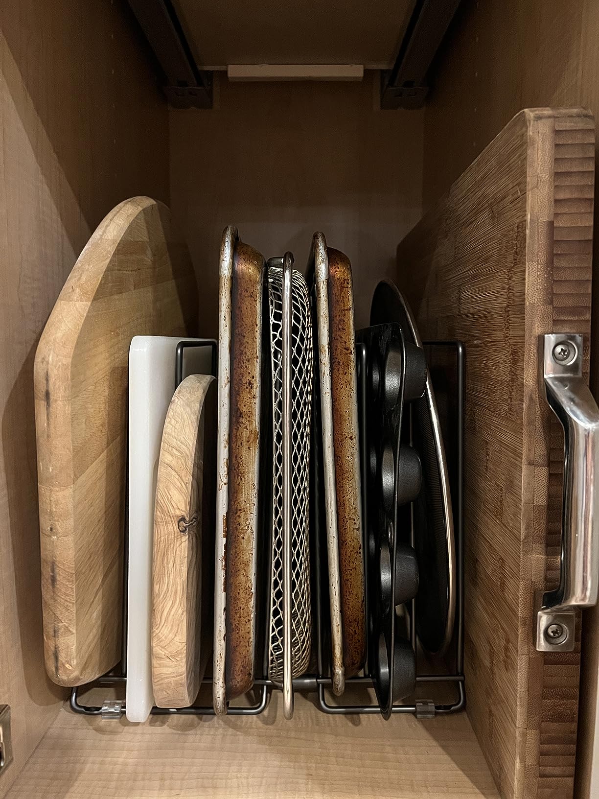 mDesign Large Metal Wire Organizer Rack for Kitchen Cabinet, Pantry, Shelves - Holder with 8 Slots for Baking Sheets, Skillets, Frying Pans, Pots, Lids, Cutting Boards, Appliances - Dark Gray customer photo 1