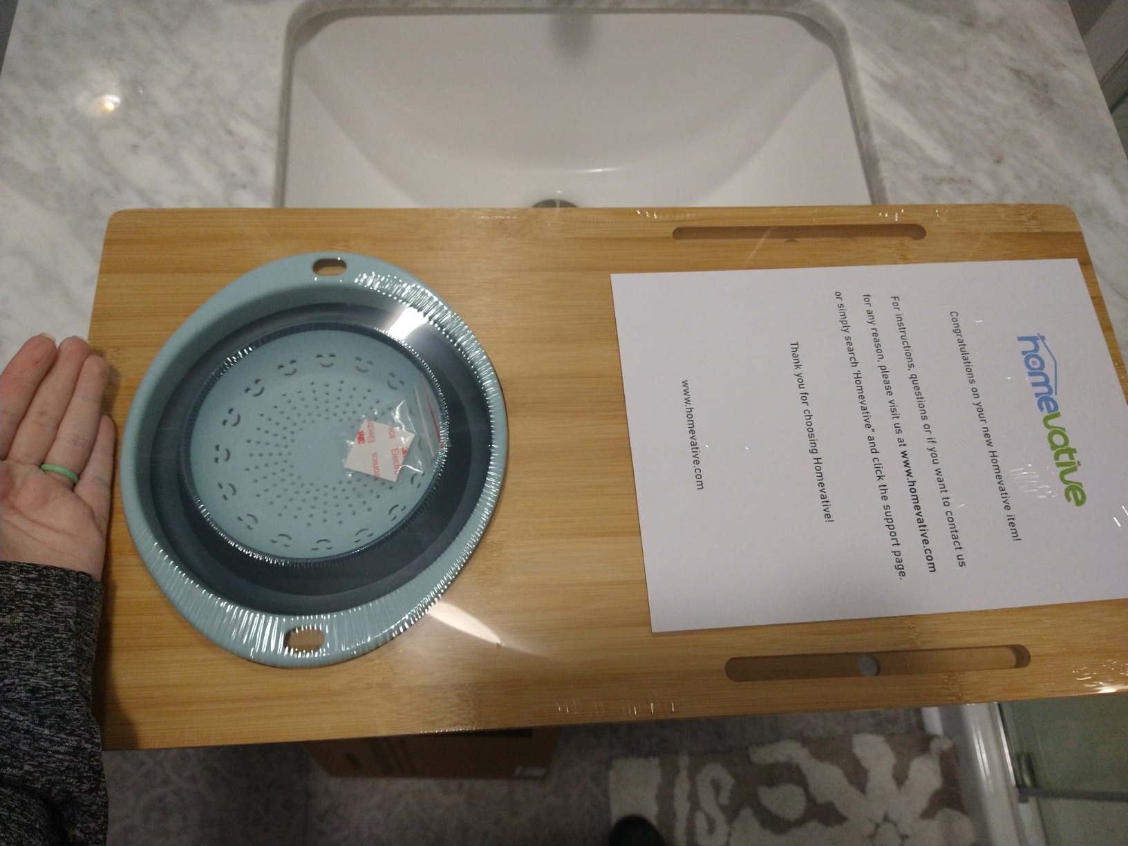 Homevative Over the Sink Bamboo Cutting Board with Collapsible/Removable Strainer and Phone Slots customer photo 1