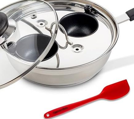 Eggssentials Egg Poacher Pan Nonstick Coating - Poached Egg Cooker, Stainless Steel Egg Poaching Pan PFOA Free with Spatula, Poached Egg Maker, Egg Poachers Cookware customer photo 1