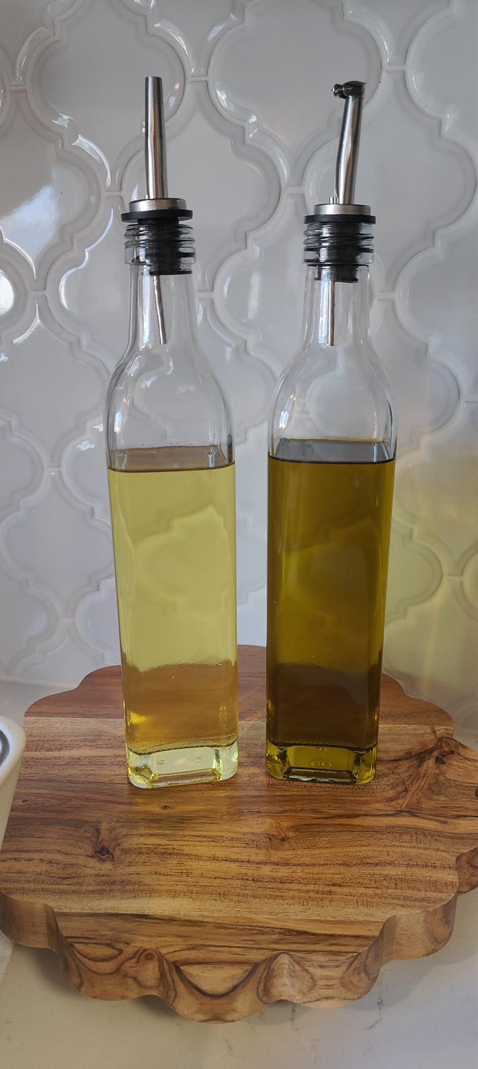 AOZITA [2 PACK] 17 oz Glass Olive Oil Dispenser Bottle Set - 500ml Clear Oil & Vinegar Cruet Bottle with Pourers, Funnel and Labels customer photo 1
