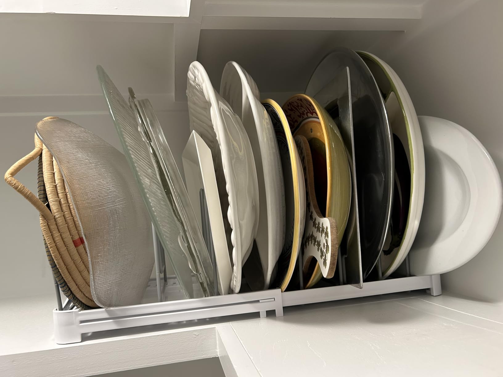 EVERIE Adjustable Bakeware Organizer Pot Lid Holder Rack for Pots, Cake Molds, Cutting Boards, Mats, Cookware, GS02SS, 7.7'' Deep by 12.6'' to 21.5'' Wide customer photo 2