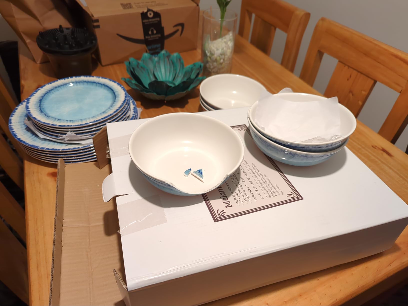 AELS Melamine Dinnerware Set of 12 Pcs Dinner Dishes Set for Indoor and Outdoor Use, Dishwasher Safe, Lightweight Unbreakable, BPA Free, Light Blue customer photo 1