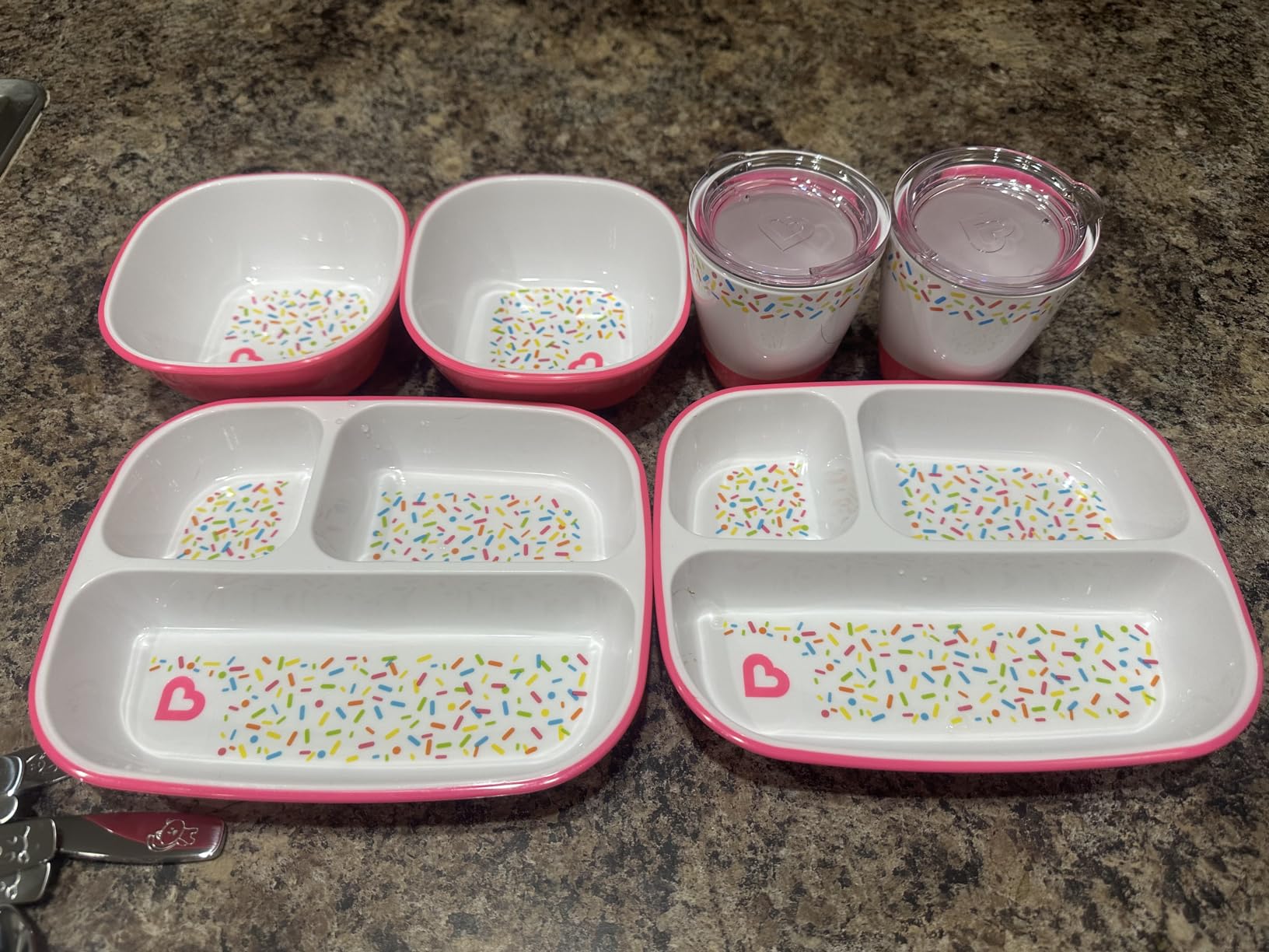 Munchkin Splash Toddler Feeding Supplies Set, Includes Divided Plate, Bowl and Open Cup, Blue Sprinkles customer photo 1