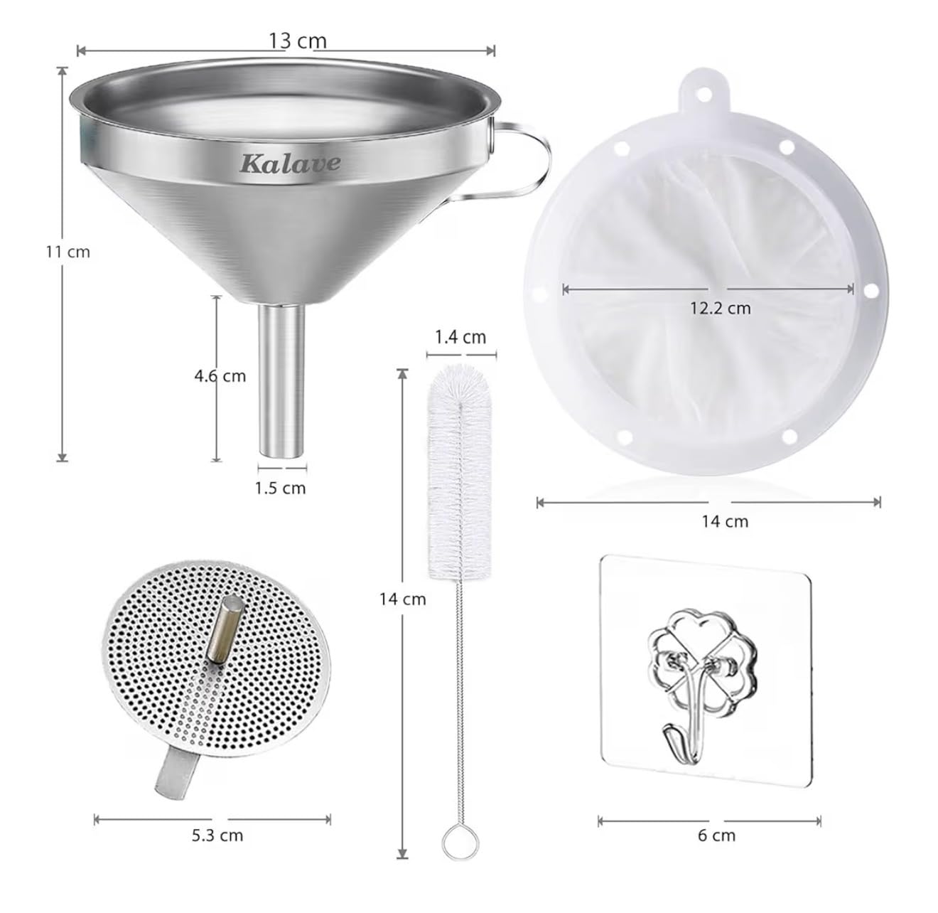 KALAVE Premium Stainless Steel Funnel, 5 Inch Food Grade Kitchen Funnels with 200 Mesh Food Filter Strainer for Filling Bottles, Oils, Juice, Wine, Coffee, Milk customer photo 1