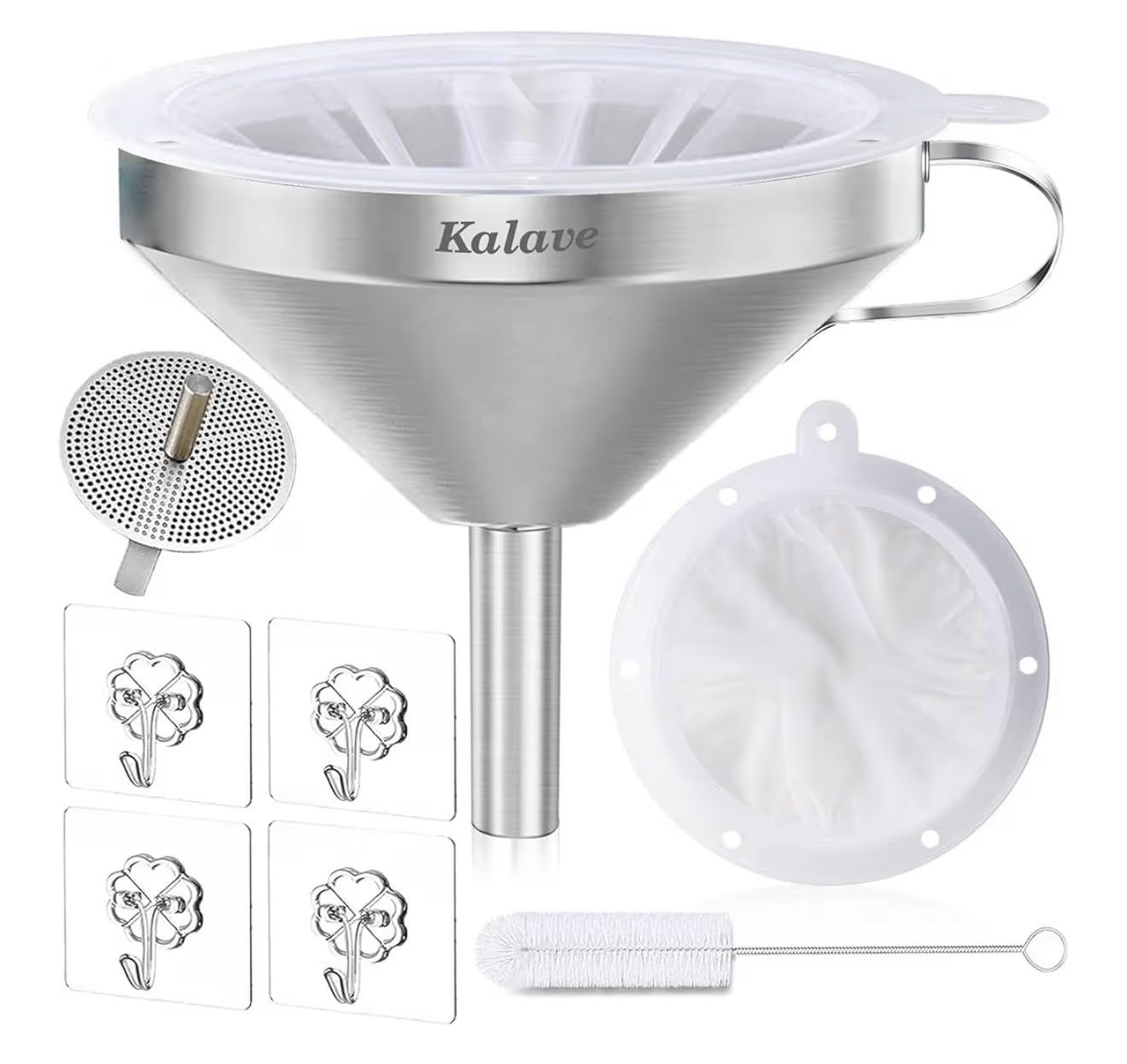 KALAVE Premium Stainless Steel Funnel, 5 Inch Food Grade Kitchen Funnels with 200 Mesh Food Filter Strainer for Filling Bottles, Oils, Juice, Wine, Coffee, Milk customer photo 2