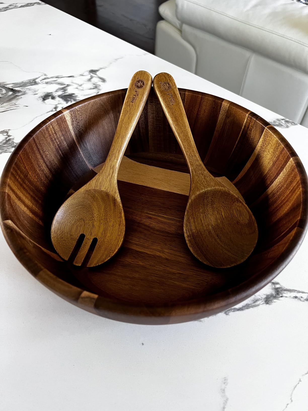 BILL.F Wooden Salad Bowl, 12'' Acacia Wood Salad Bowls Set Large Salad Mixing Bowl with Servers-3-Piece Big Salad Bowl Set customer photo 1
