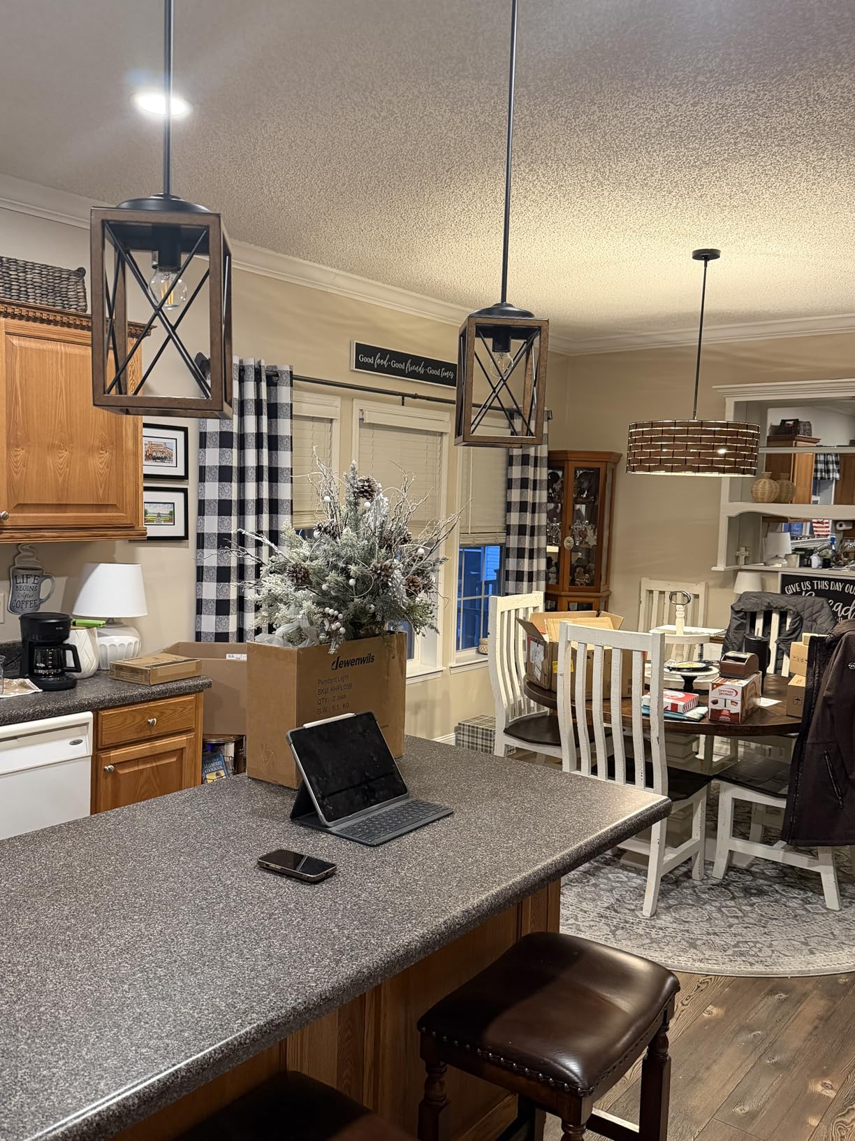 DEWENWILS 2 Pack Farmhouse Pendant Light, Metal Hanging Light Fixture with Wooden Grain Finish, 48 Inch Adjustable Pipes for Flat and Slop Ceiling, Kitchen Island, Bedroom, Dining Hall, ETL Listed customer photo 2